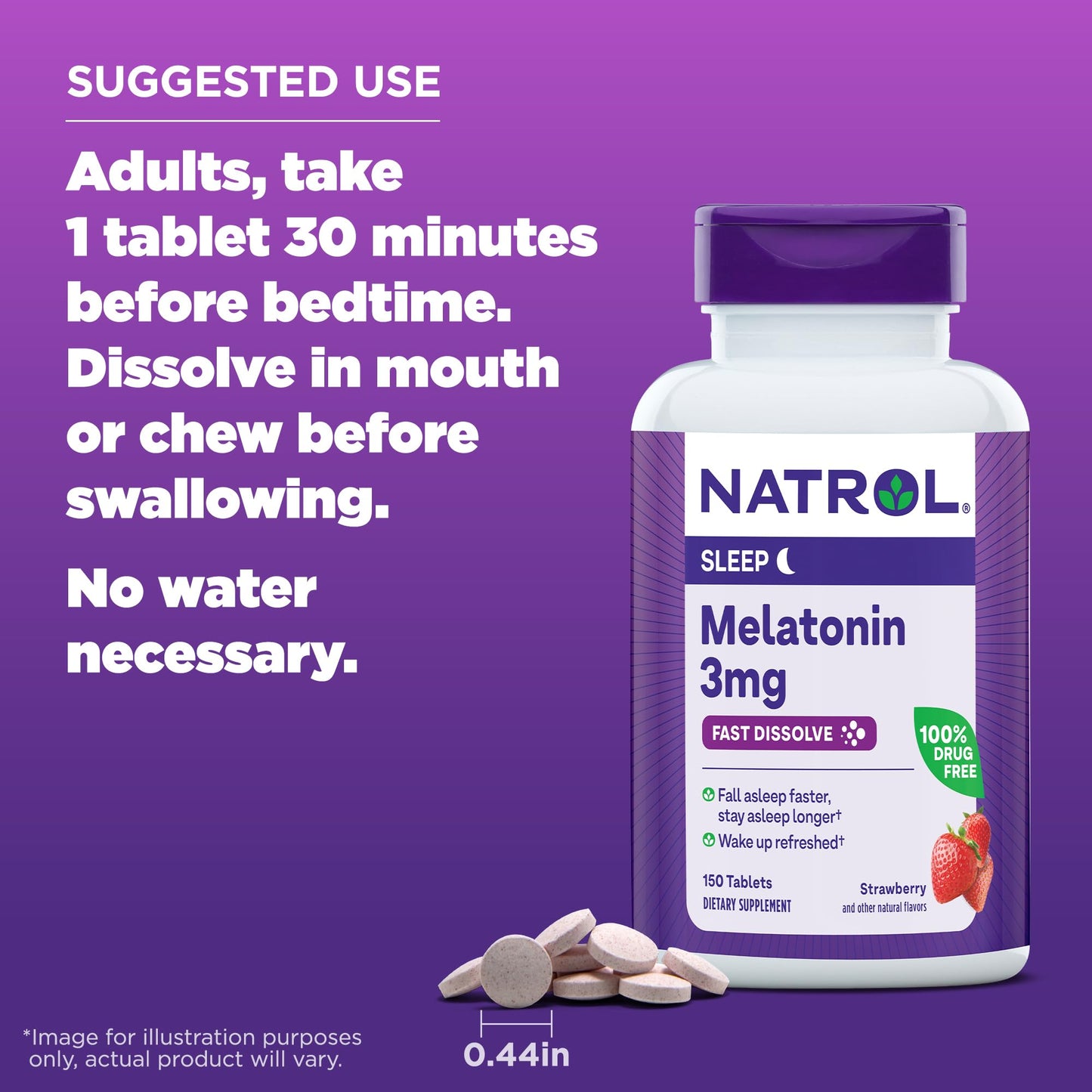 Natrol Melatonin 3mg Strawberry-Flavored Dietary Supplement for Restful Sleep, 1800 Tablets