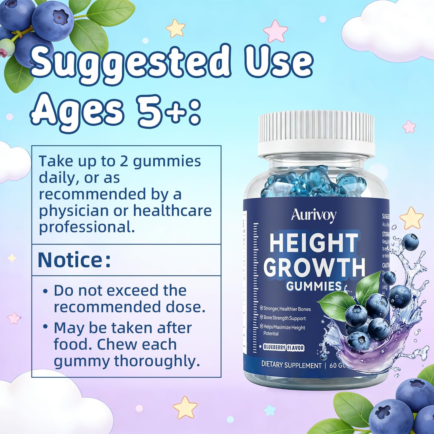 Aurivoy Growth Support Gummies, 60 Count