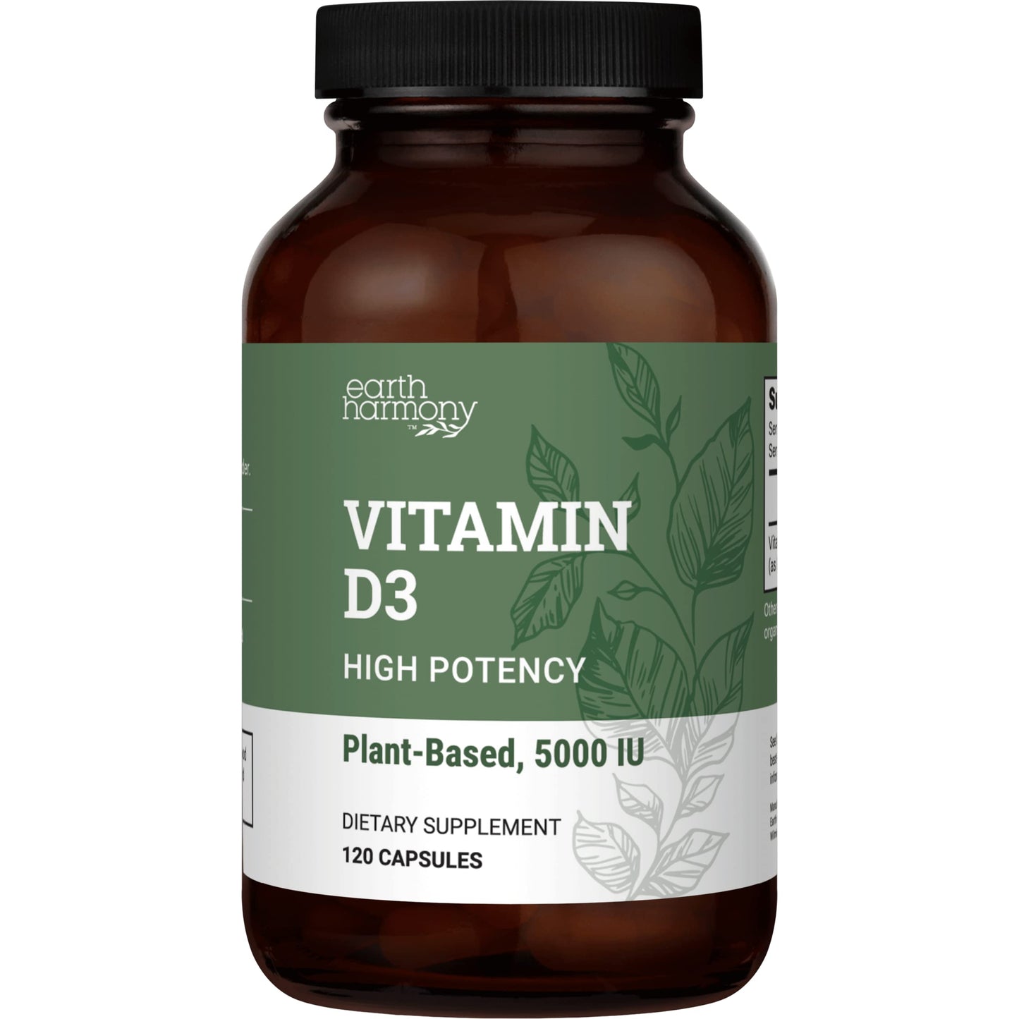 Earth Harmony Naturals Vegan Vitamin D3 5000 IU Supplement Capsule, 120 Count