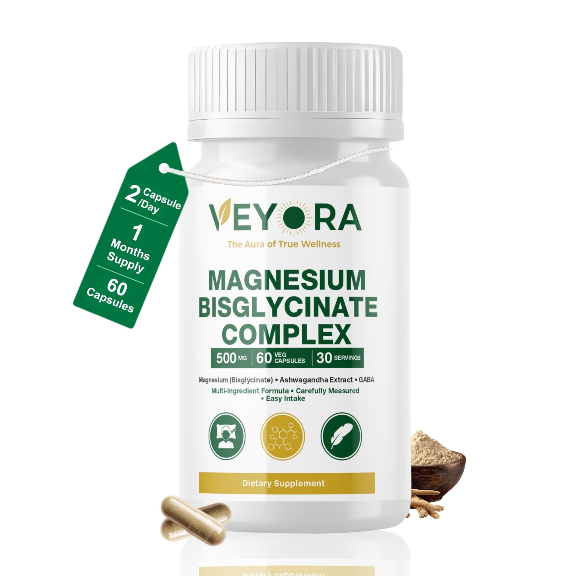 VEYORA Magnesium Bisglycinate Complex 5000 mg Capsules, 60 Count