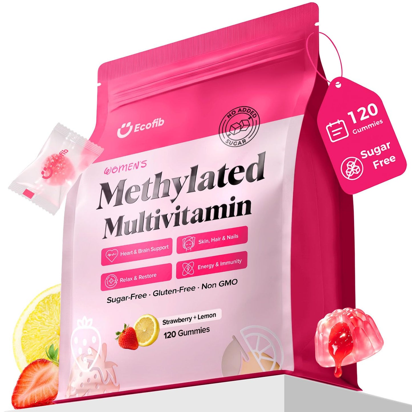 ECOFIB Methylated Multivitamin for Women Gummy, 120 Count