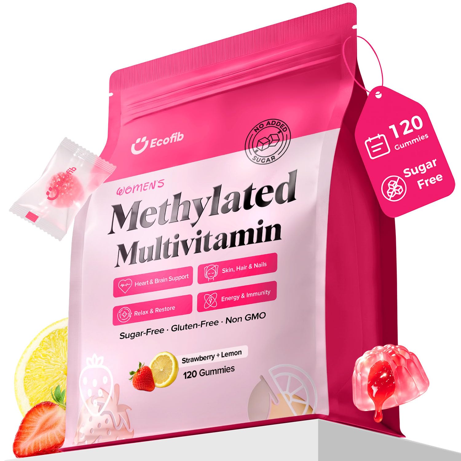 ECOFIB Methylated Multivitamin for Women Gummy, 120 Count