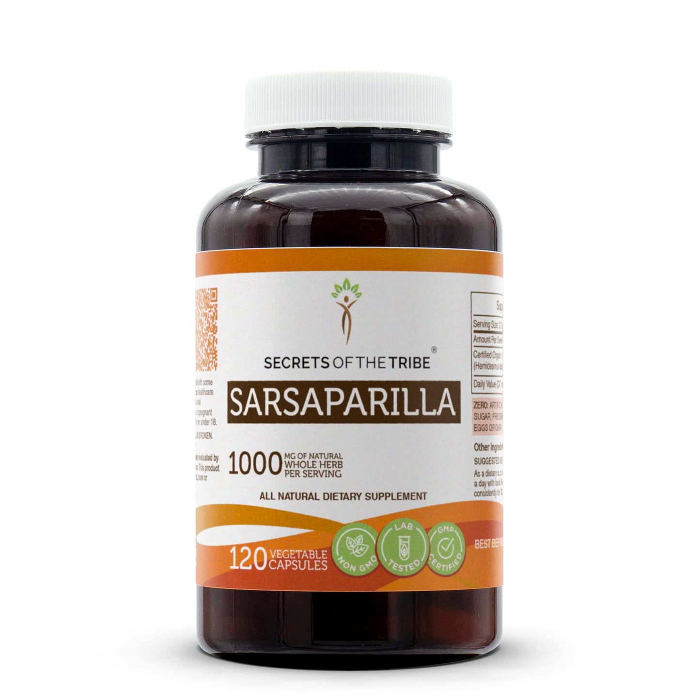 Secrets of the Tribe Sarsaparilla 1000 mg Capsules, 120 Count