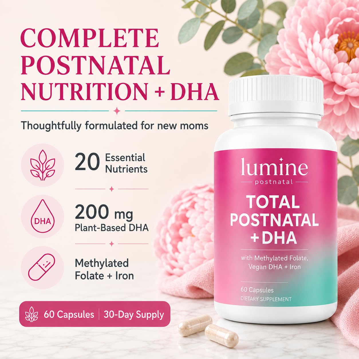 Parmint LUMINE Organics Postnatal Vitamins for Women, 60 Capsules