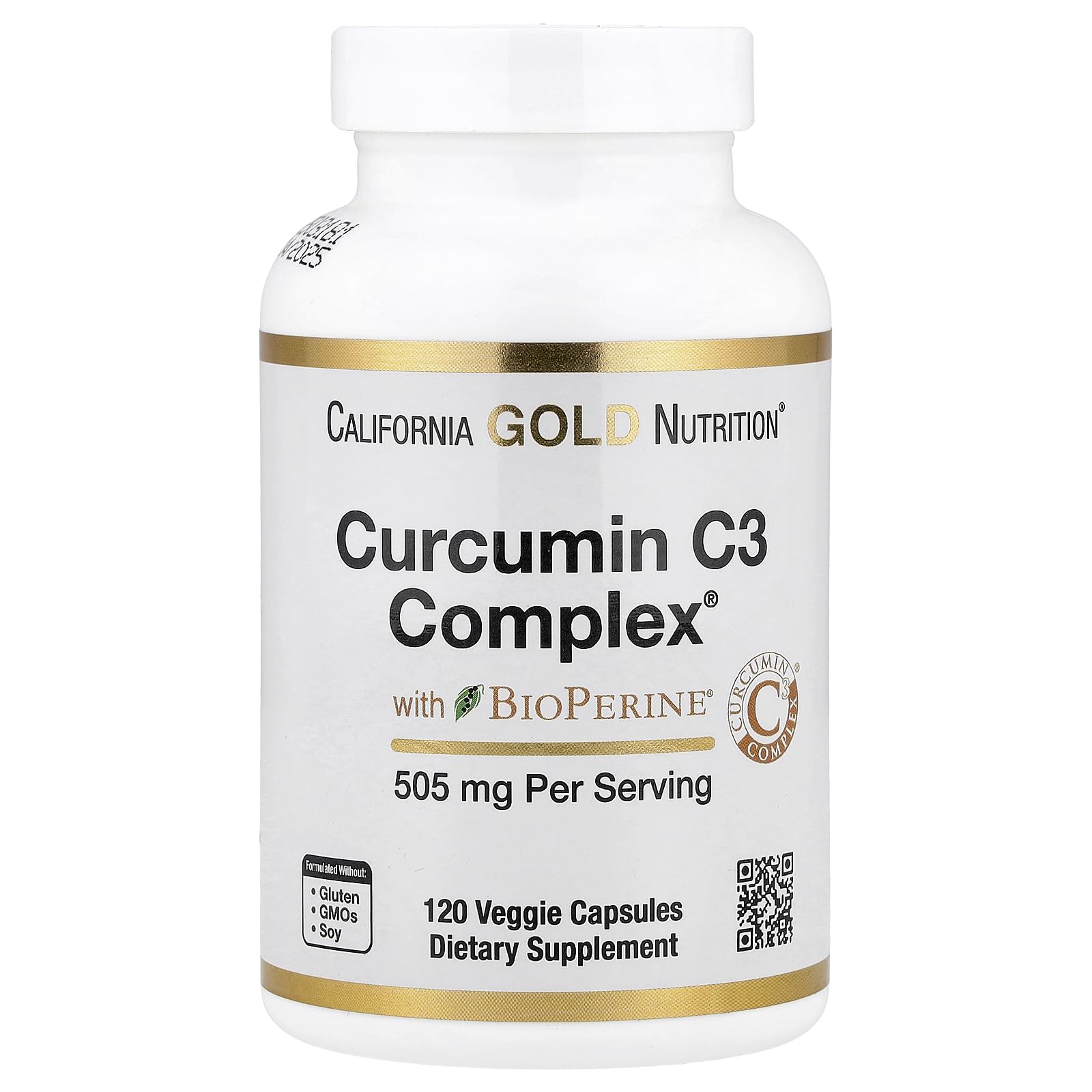 California Gold Nutrition Curcumin C3 Complex from Turmeric Root with Bioperine Black Pepper Extract for High Absorption, 95% Curcuminoids, 500 mg, 120 Veggie Capsules