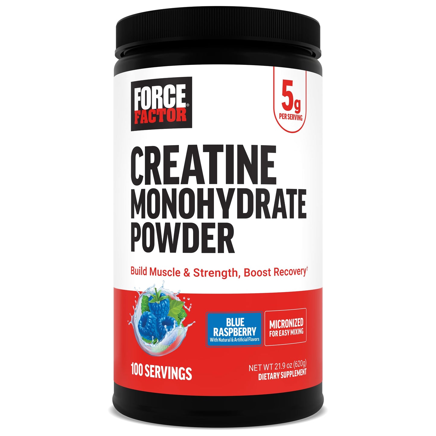 Force Factor Creatine Monohydrate Powder, Blue Raspberry, 100 Servings