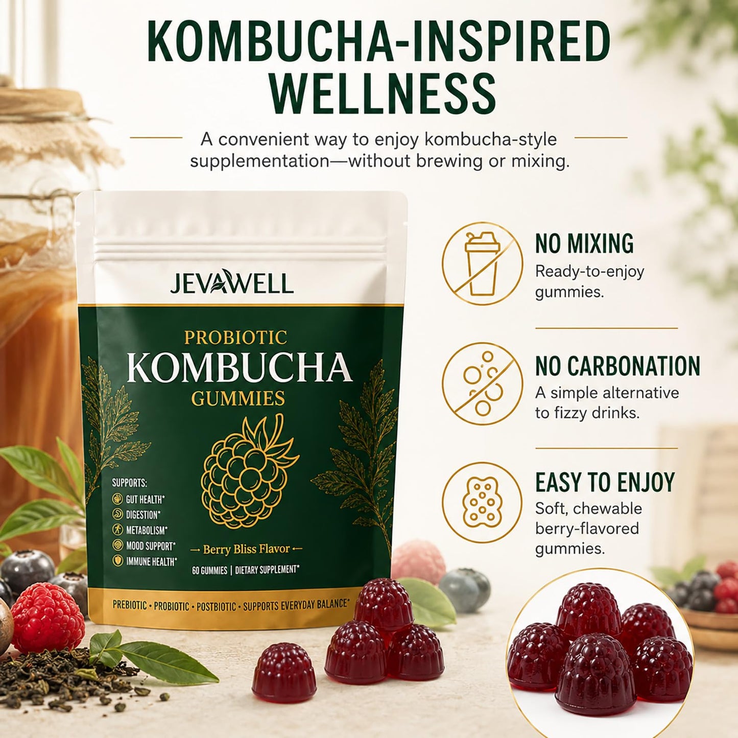MilkyBump Jevawell Probiotic Kombucha Gummies 1 Count