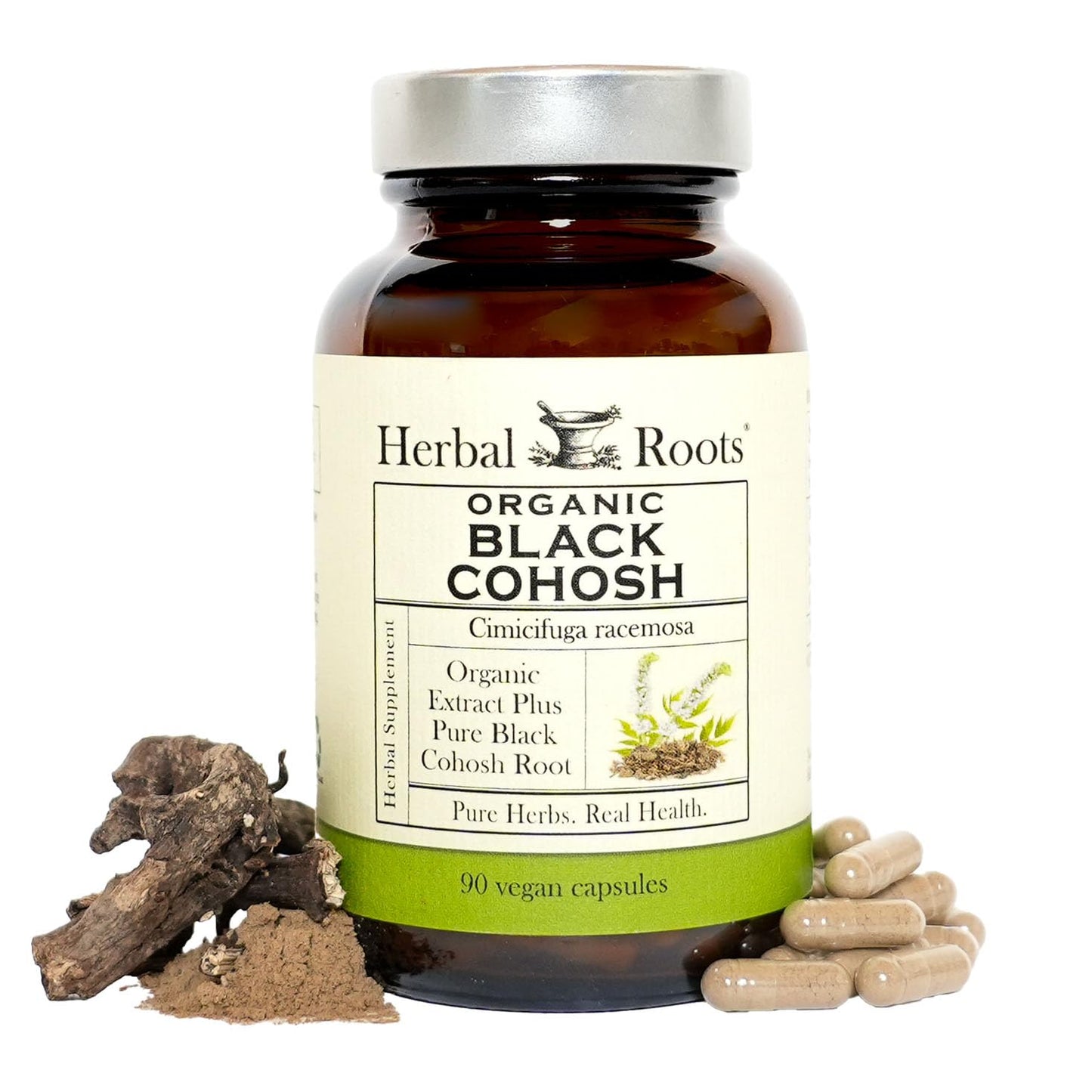 Herbal Roots Organic Black Cohosh Root Capsules Vegan Capsules, 60 Count