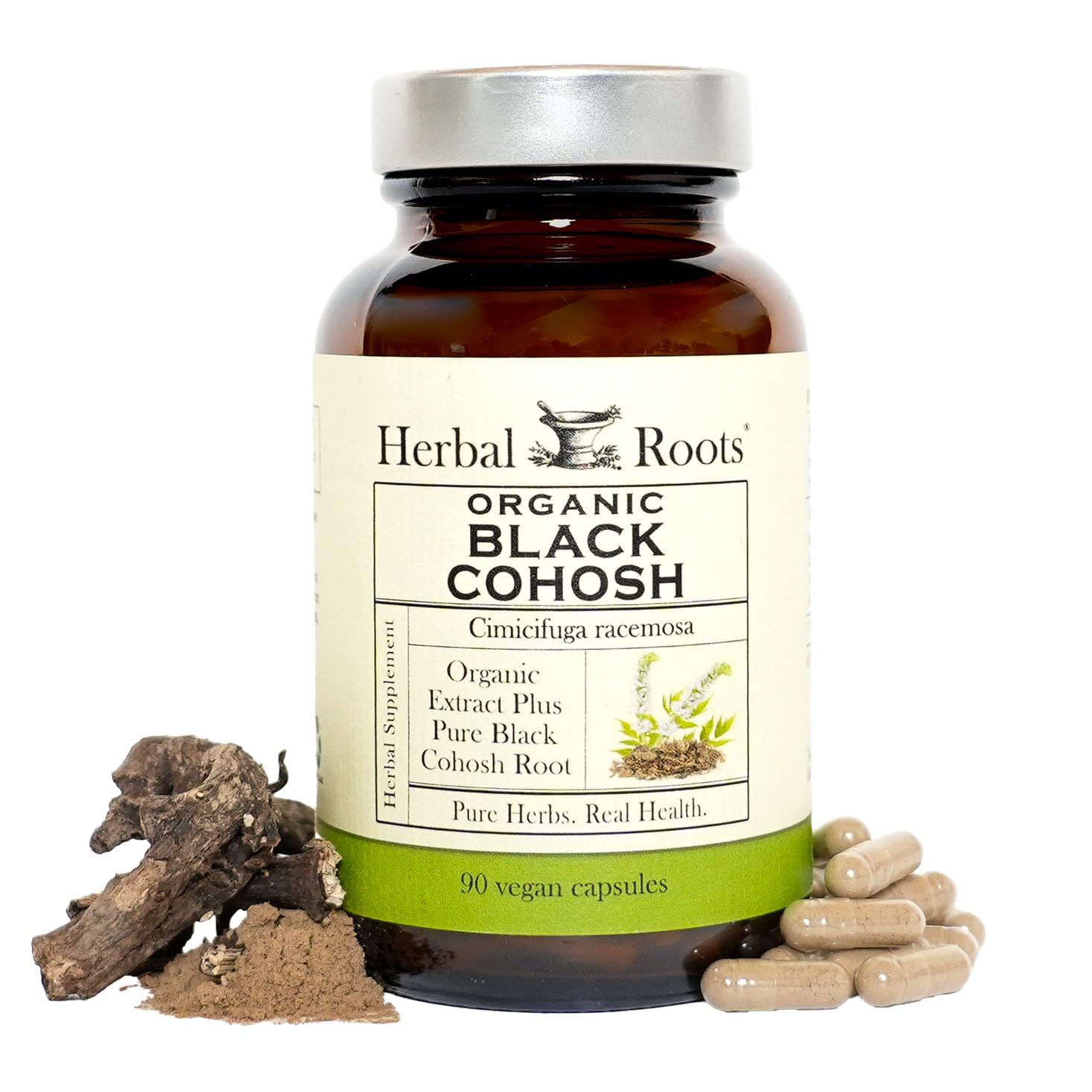 Herbal Roots Organic Black Cohosh Root Capsules Vegan Capsules, 60 Count