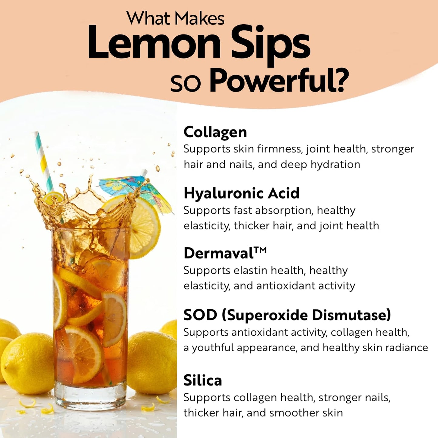 Dr. Kellyann Lemon Sips with Verisol Collagen Peptides, Dermaval & Hyaluronic Acid, Sugar-Free Hydrating Electrolyte Powder, Lemon Iced Tea Flavor, 8.78 Ounce