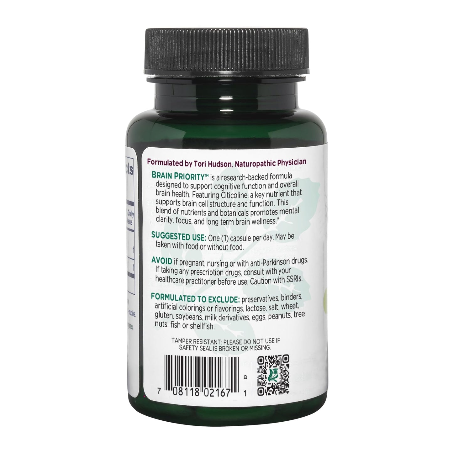 Vitanica Brain Priority Brain Health Supplement and Cognition Support with Nootropic Citicoline, Bacopa, Curcumin, and Saffron - Supports Memory, Focus, and Clarity - Vegan - 30 Capsules