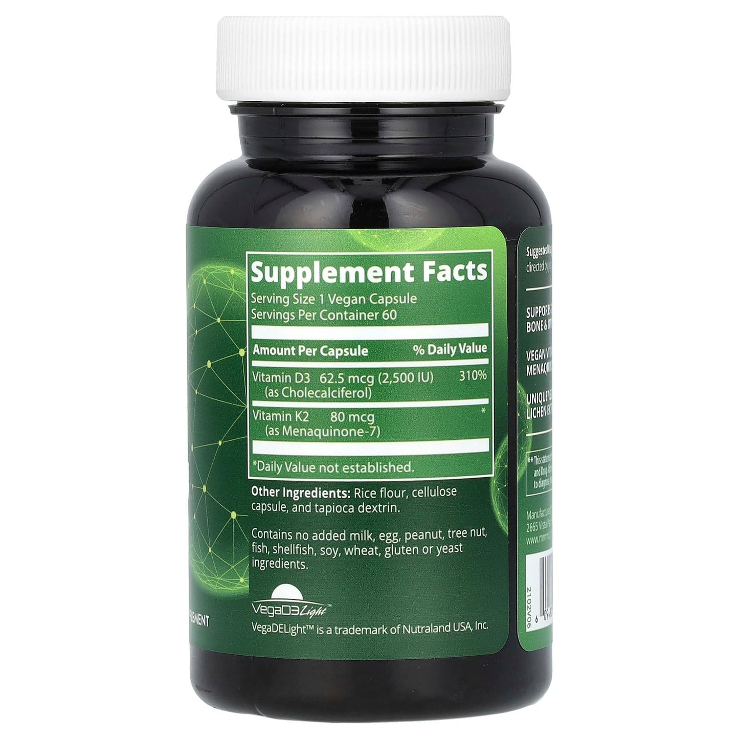 MRM Vegan Vitamin D3 & K2 Capsules, 60 Count