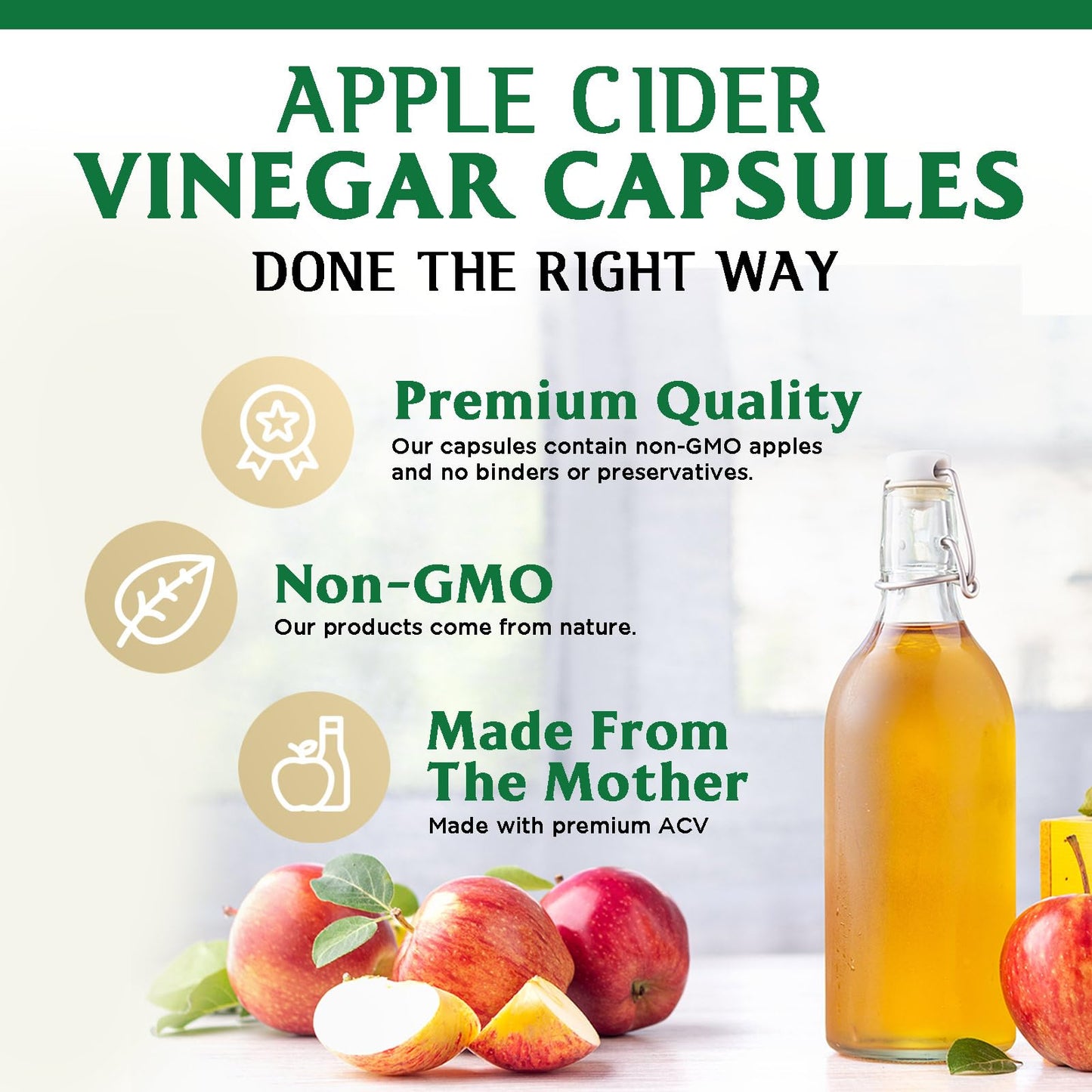Nature's Peak Apple Cider Vinegar 1877mg Per Serving ACV Supplement Capsules, 60 Capsules