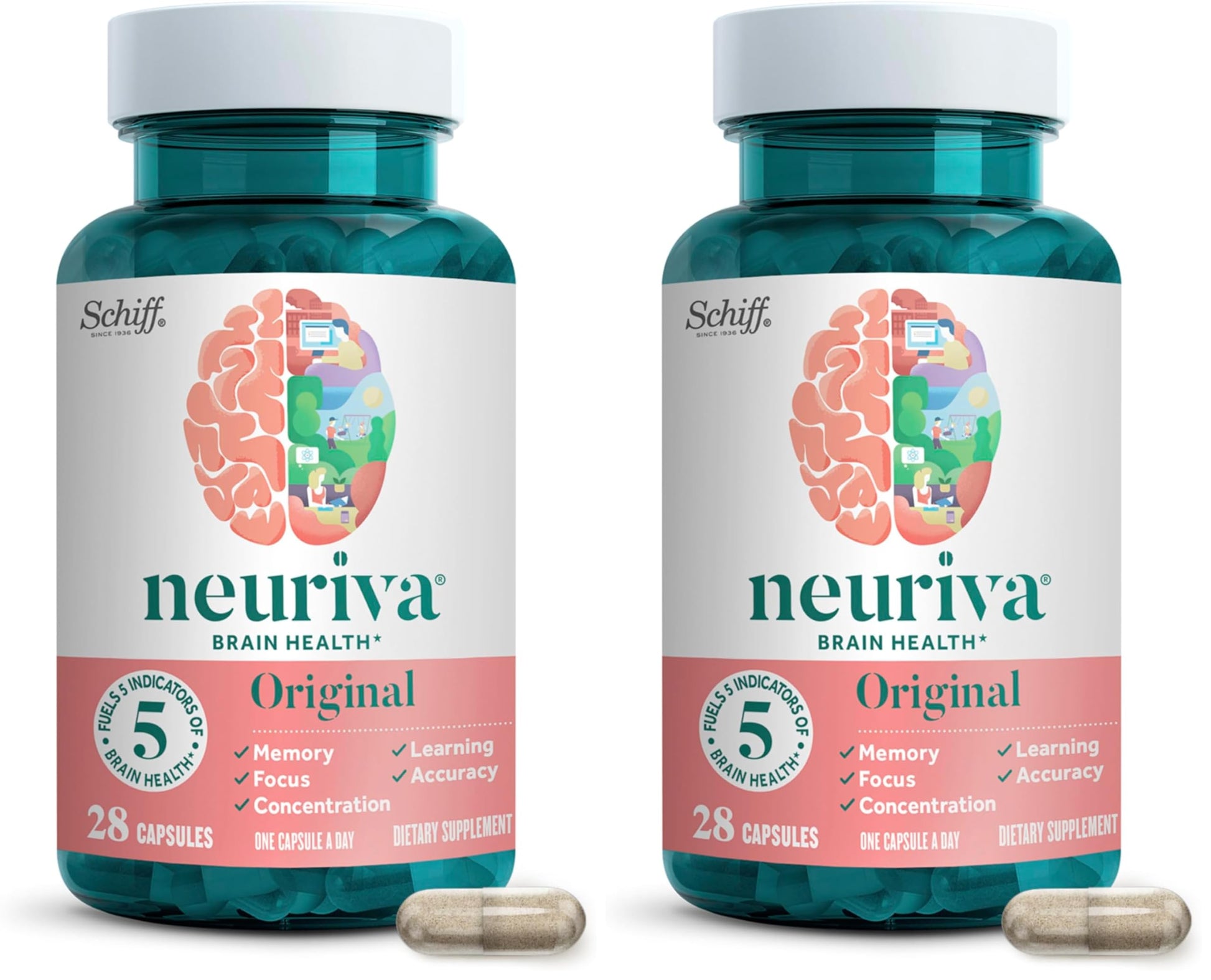 NEURIVA Original Decaffeinated Clinically Tested Nootropic Brain Supplement for Memory, Focus & Concentration, NeuroFactor & Phosphatidylserine, 56 Capsules