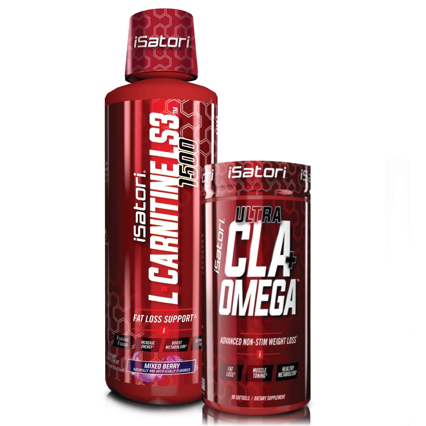iSatori L-Carnitine LS3 Mixed Berry 1500mg (32 Servings) & iSatori Ultra CLA Softgels, 90 Softgels
