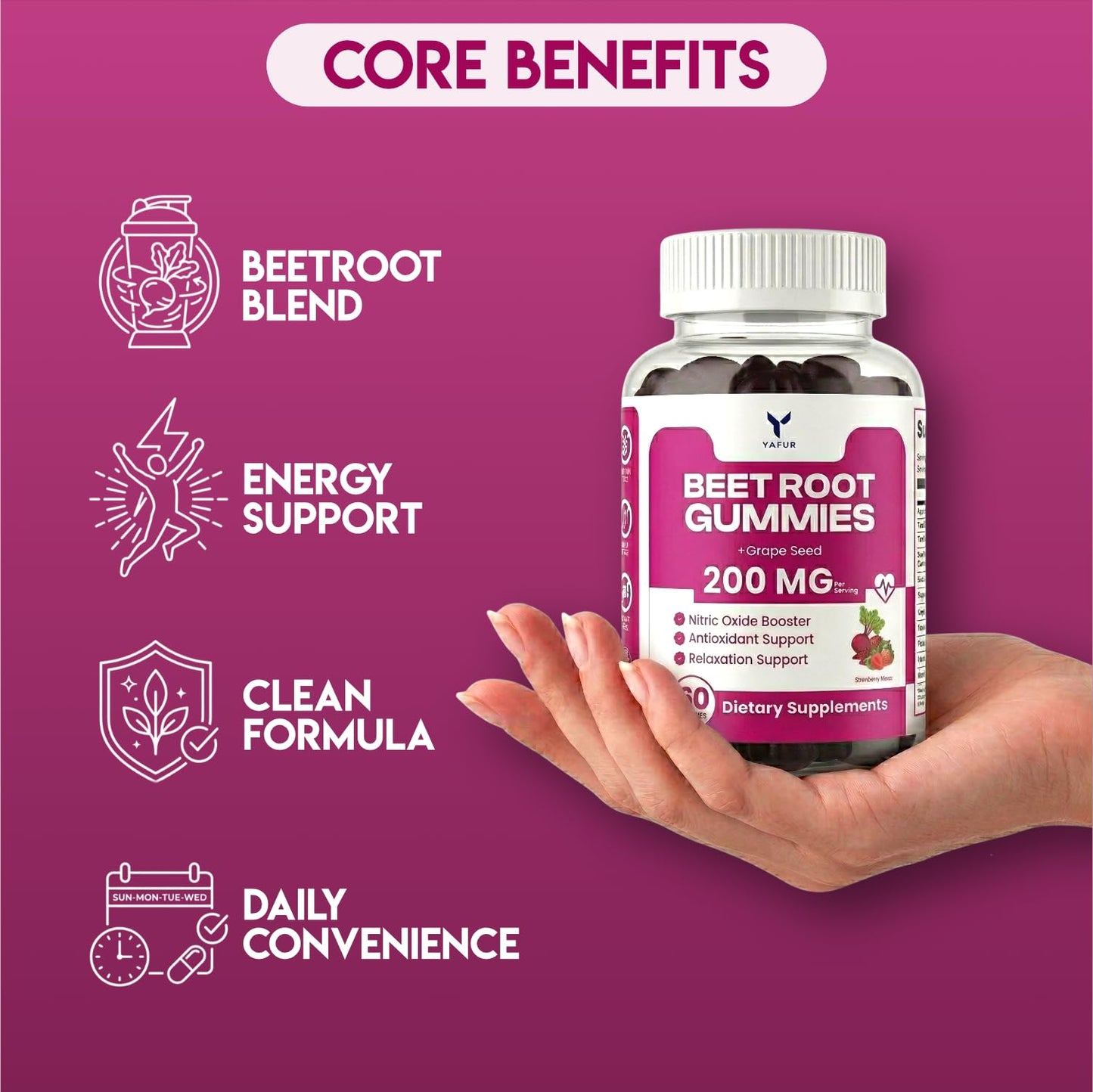 Yafur LLC Beet Root Gummies for Blood Pressure Support Gummy, 60 Count