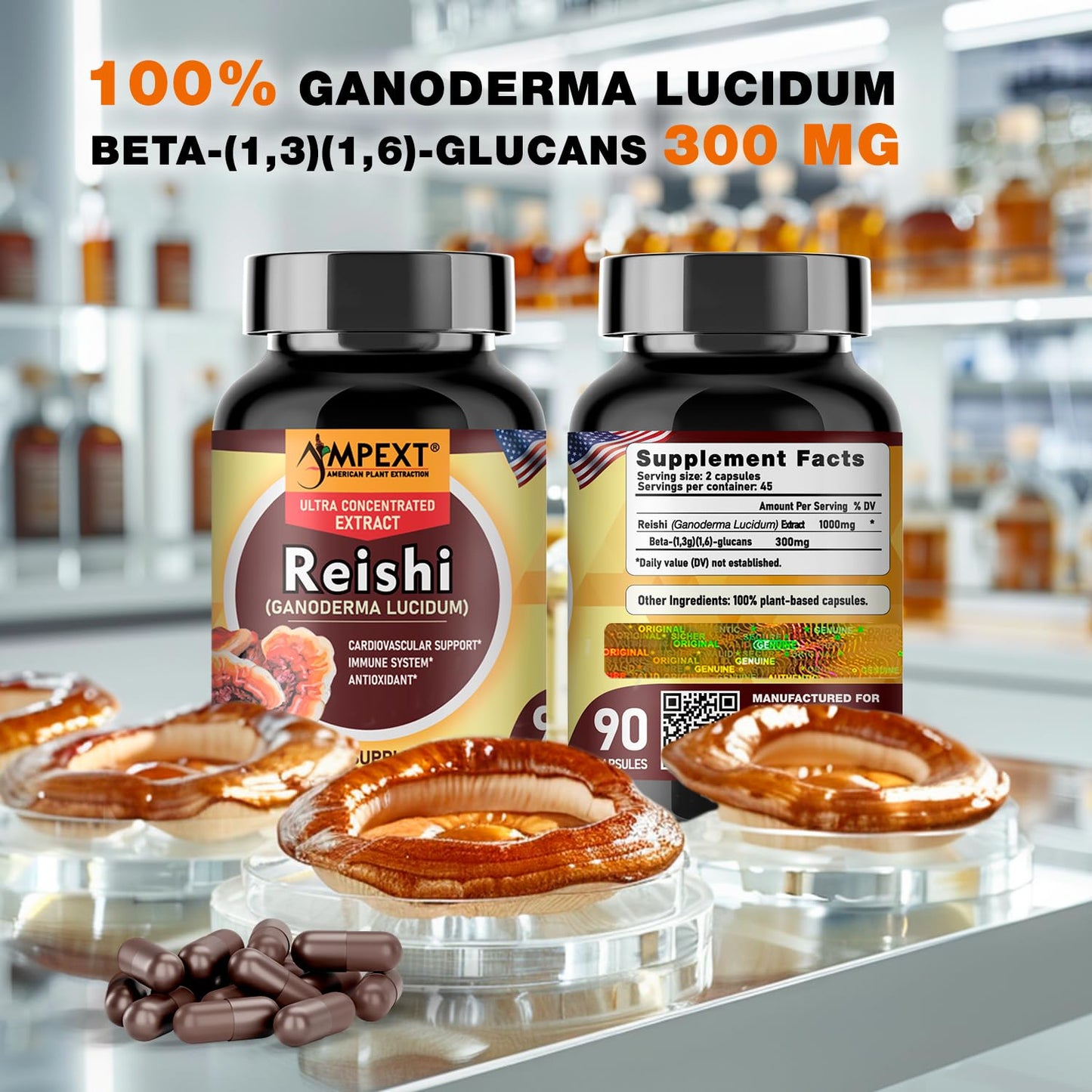 AMPEXT Reishi Mushroom Extract Capsule 90 Count