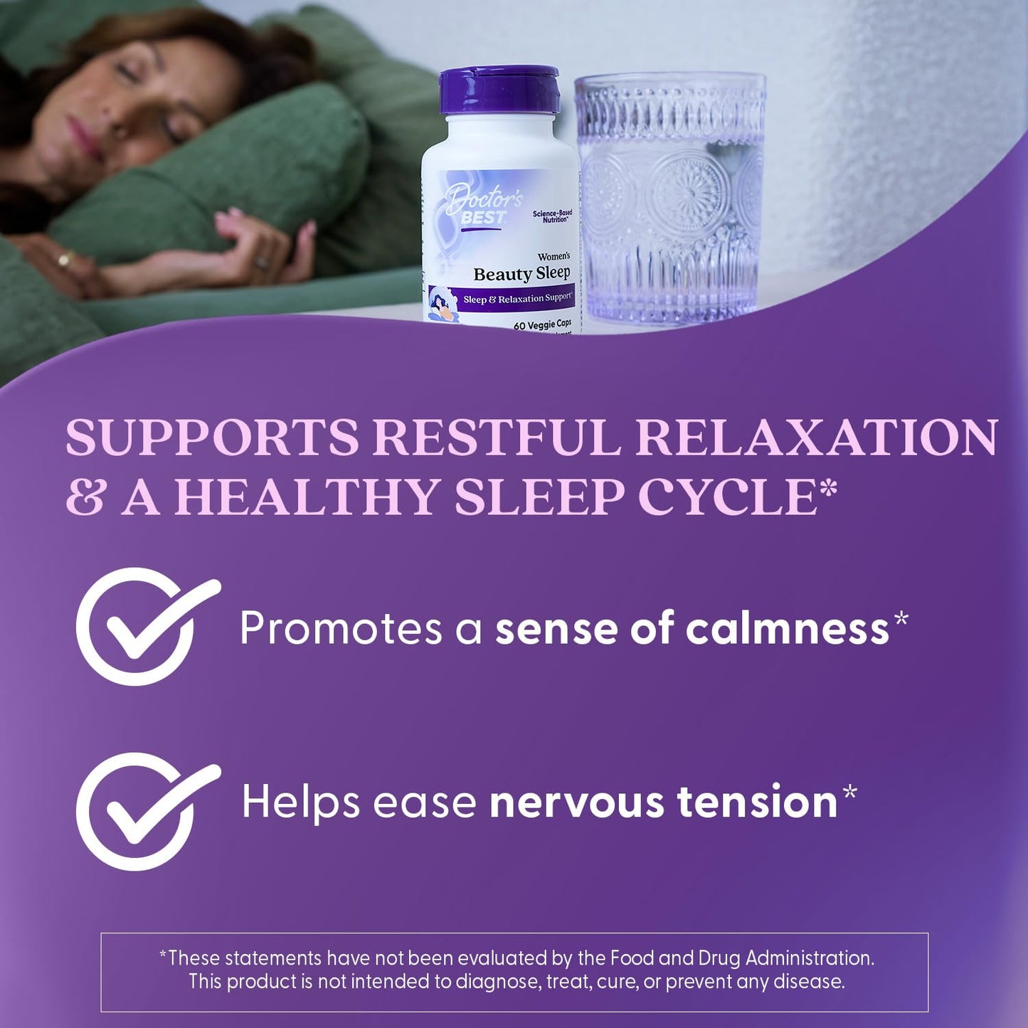 Doctor's Best Women's Beauty Sleep with Magnesium, Theanine, Melatonin, Sleep & Relaxation Support, Non-GMO, Gluten Free, Soy Free, Vegan, Capsules 60 Count
