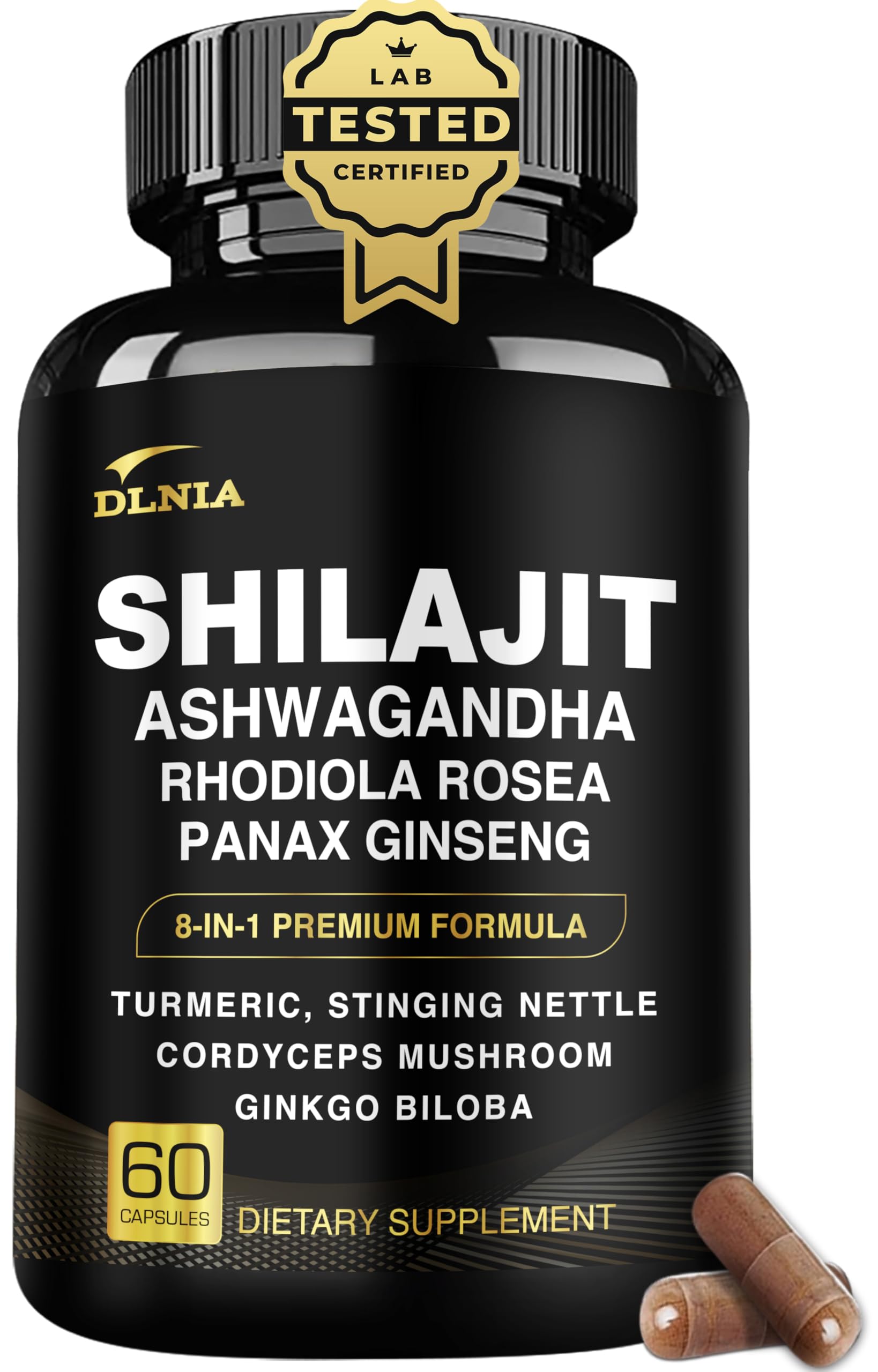 DLNIA 8-in-1 Shilajit Capsules, 60 Count