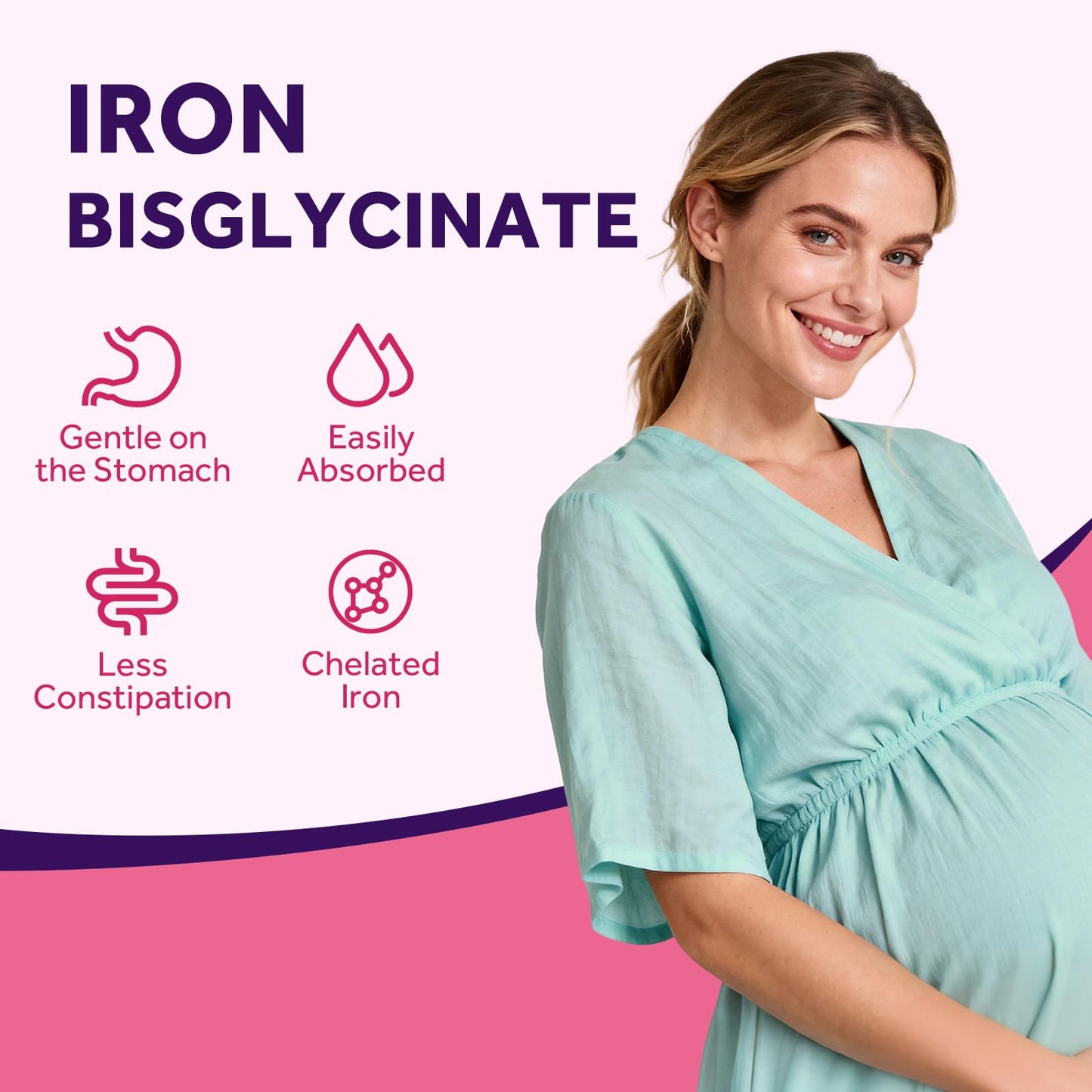 Doctor's Recipes Iron Supplement for Pregnant Women, Chelated Iron Bisglycinate, with Vitamin C for High Absorption, Gentle, Red Blood Cell Production Support, Capsules, 60
