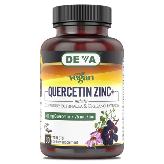 DEVA Vegan Quercetin 500mg Plus 25mg Zinc with Elderberry, Echinacea and Oregano Extracts Tablets, 90 Count