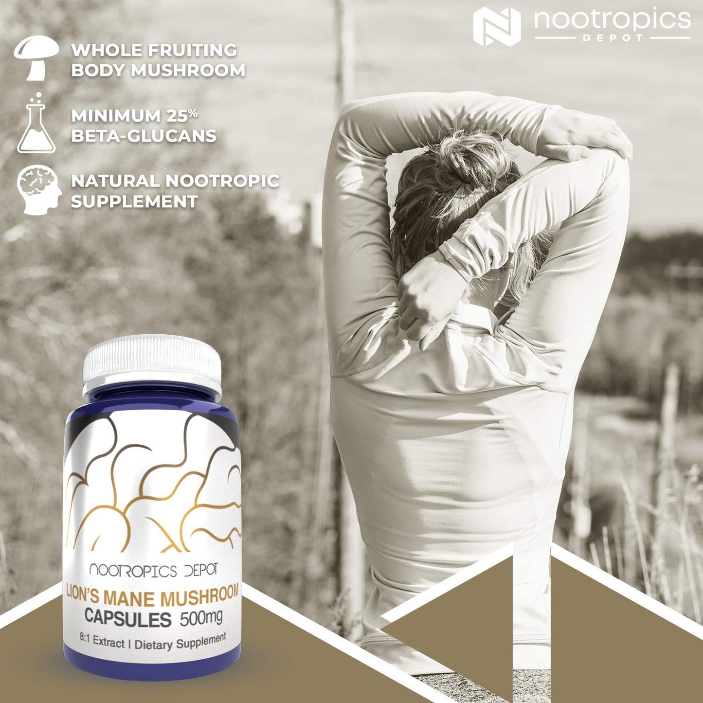 Nootropics Depot Lions Mane Mushroom Capsules 60 Count