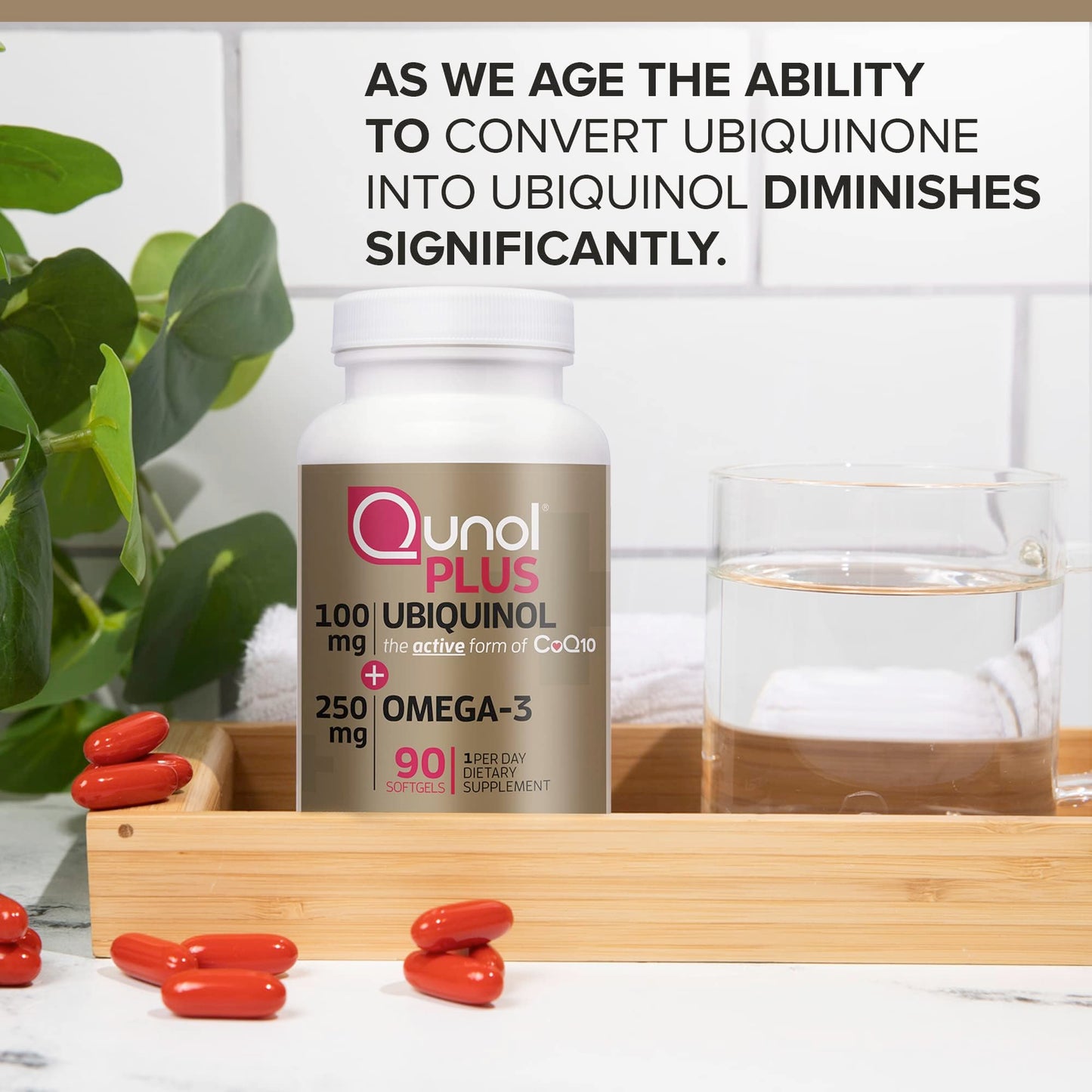 Qunol Ubiquinol CoQ10 100mg with Omega-3 Fish Oil 250mg Softgels, 90 Count