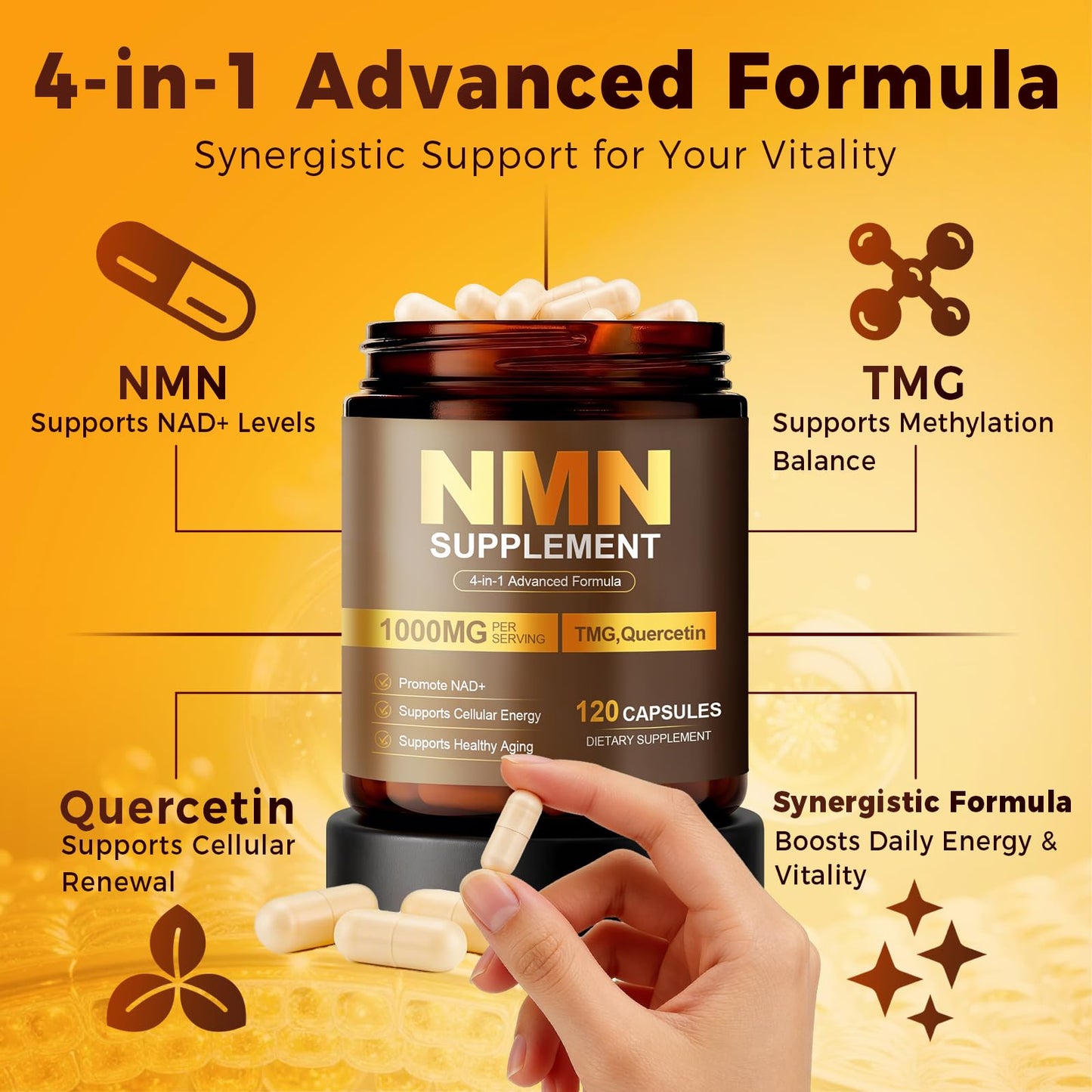 Lnaadlias NMN Supplement with Resveratrol Capsule, 120 Capsules