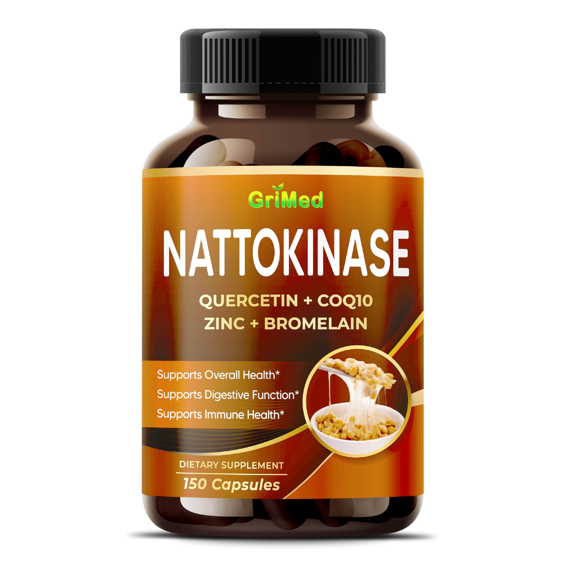 GriMed Nattokinase with Quercetin, CoQ10, Zinc & Bromelain 150 Capsules
