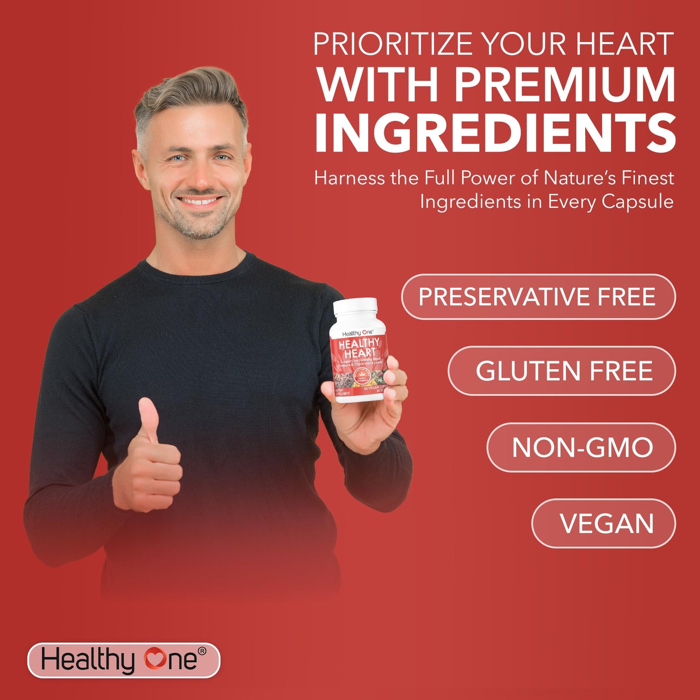 Healthy One Healthy Heart - Healthy Cholesterol Circulation & Blood Pressure Capsule, 60 Count