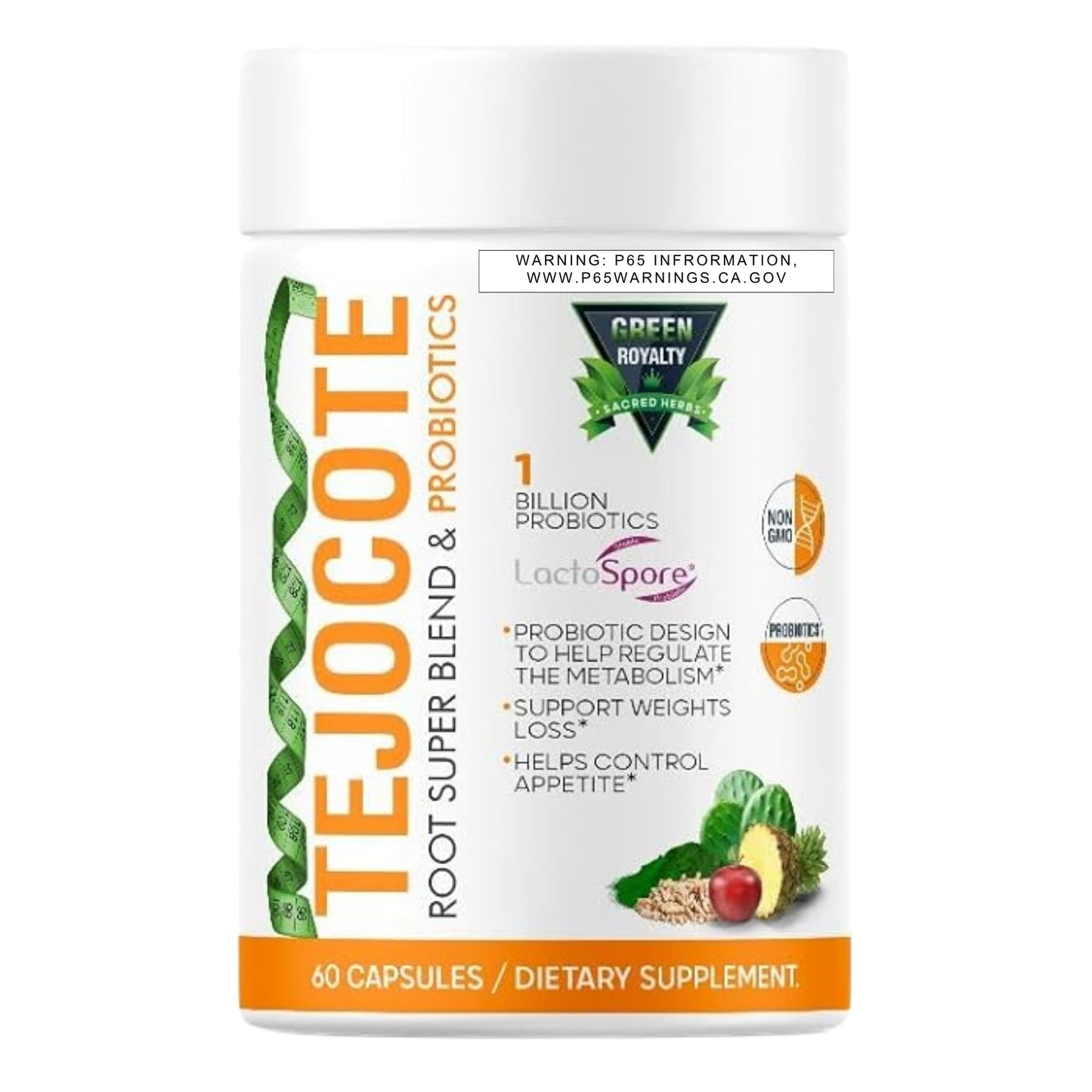 GREEN ROYALTY Tejocote Root Super Blend & Probiotics Weight Loss Premium Dietary Supplement Capsule 60 Count