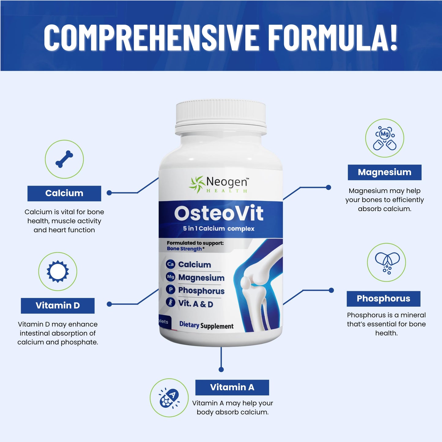 Neogen Health OsteoVit 5-in-1 Calcium Tablets, 120 Count