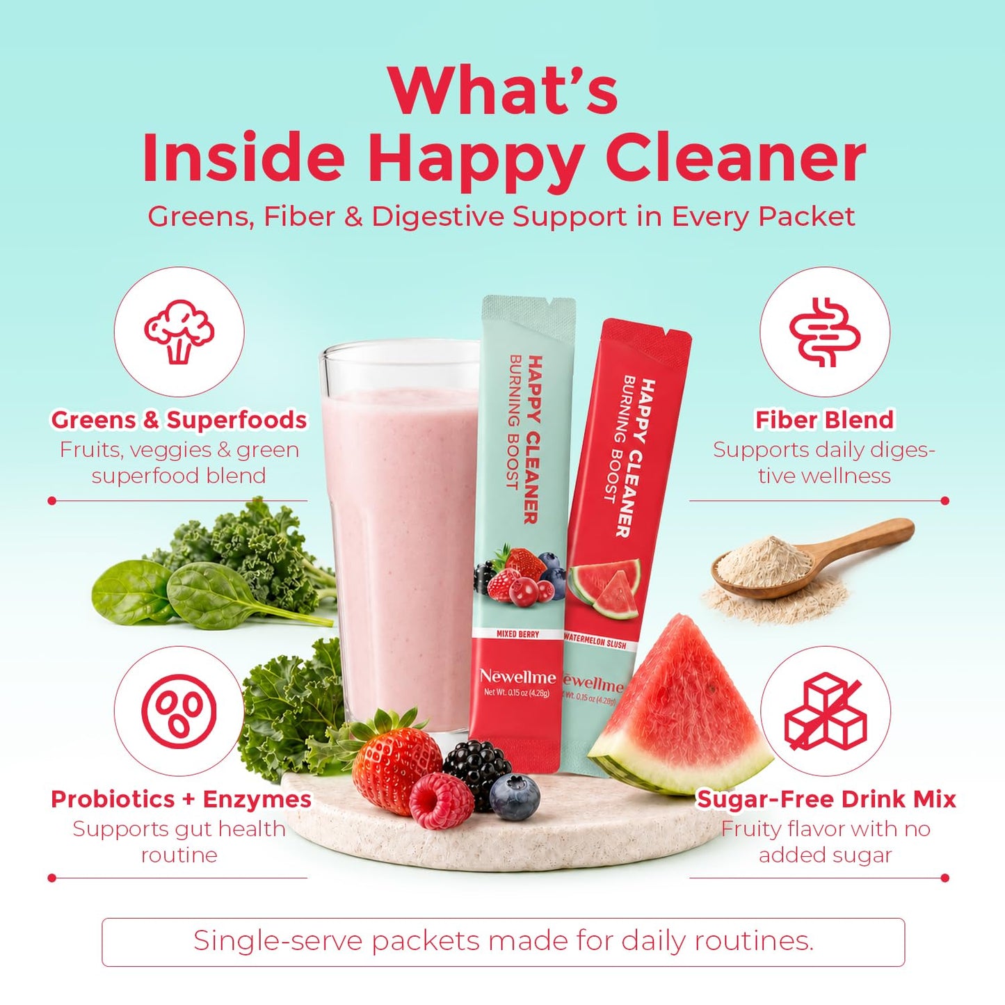 NEWELLME Happy Cleaner Greens Superfood Powder, 8.8 Ounce