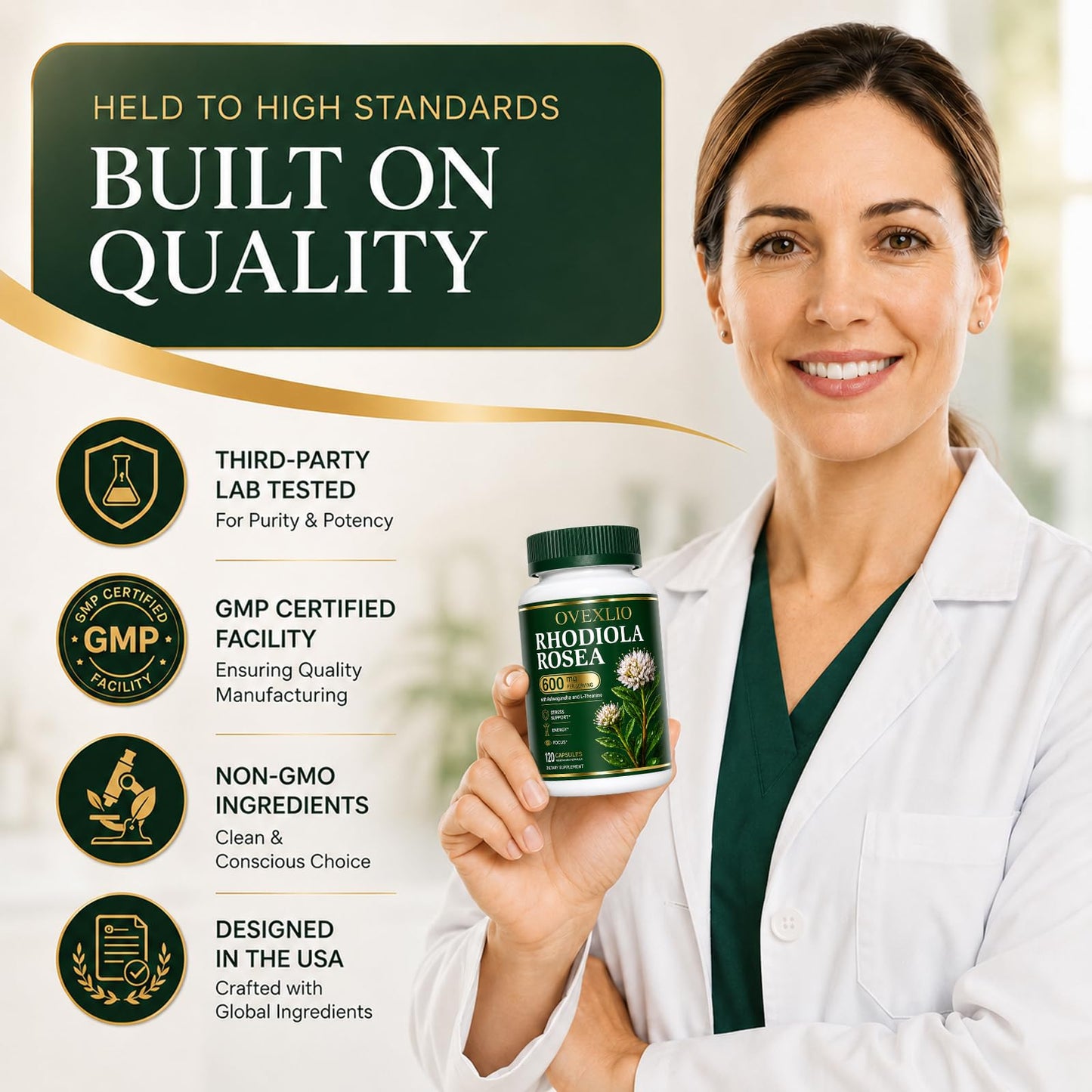 OVEXLIO Rhodiola Rosea Supplement 600mg, 120 Capsules