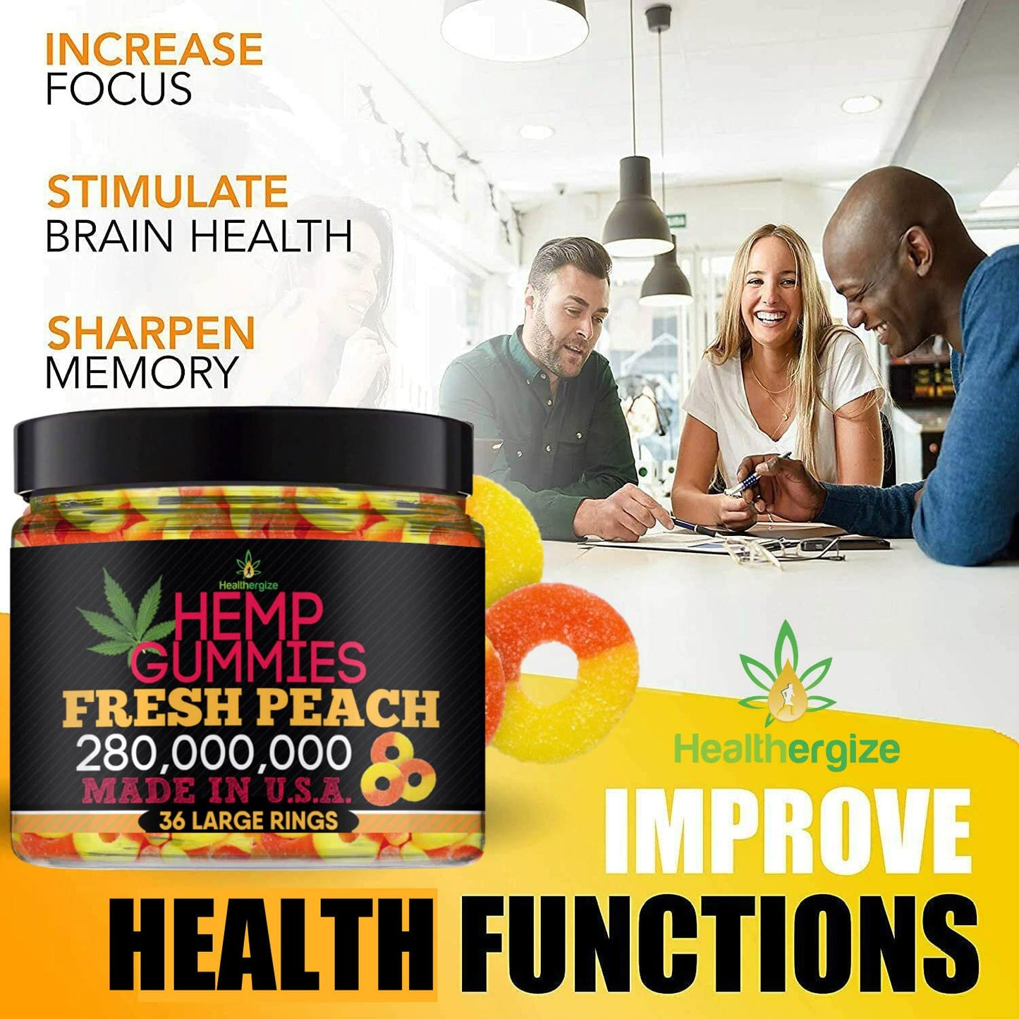 Healthergize Hemp Gummies Chewable 36 Count