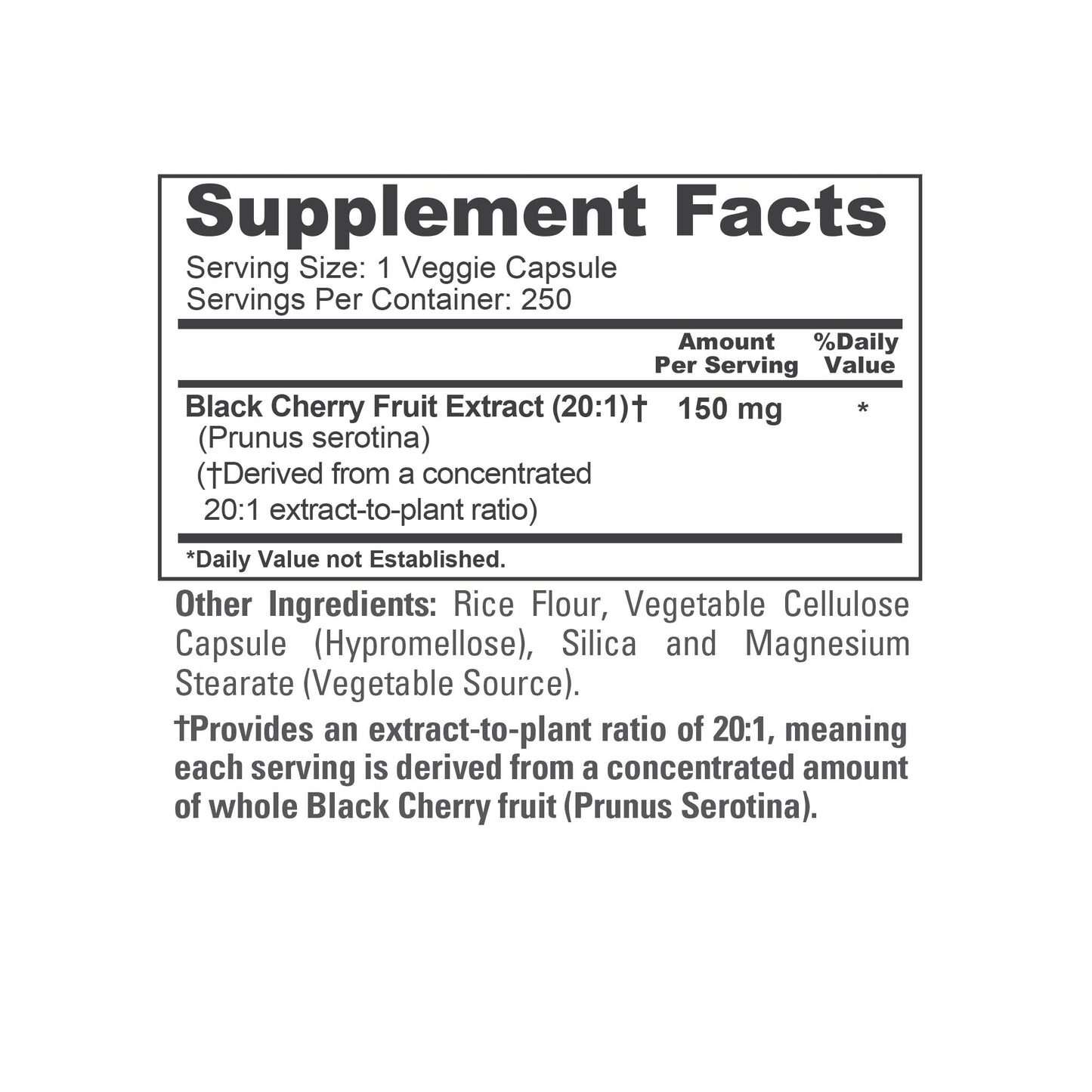 NusaPure Black Cherry Extract 150mg Capsule, 250 Veg Capsules
