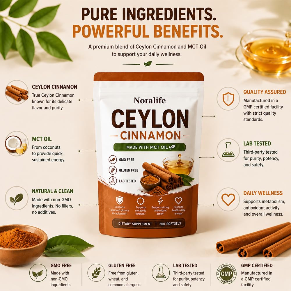 Noralife Ceylon Cinnamon with MCT Oil Softgels, 300 Softgels