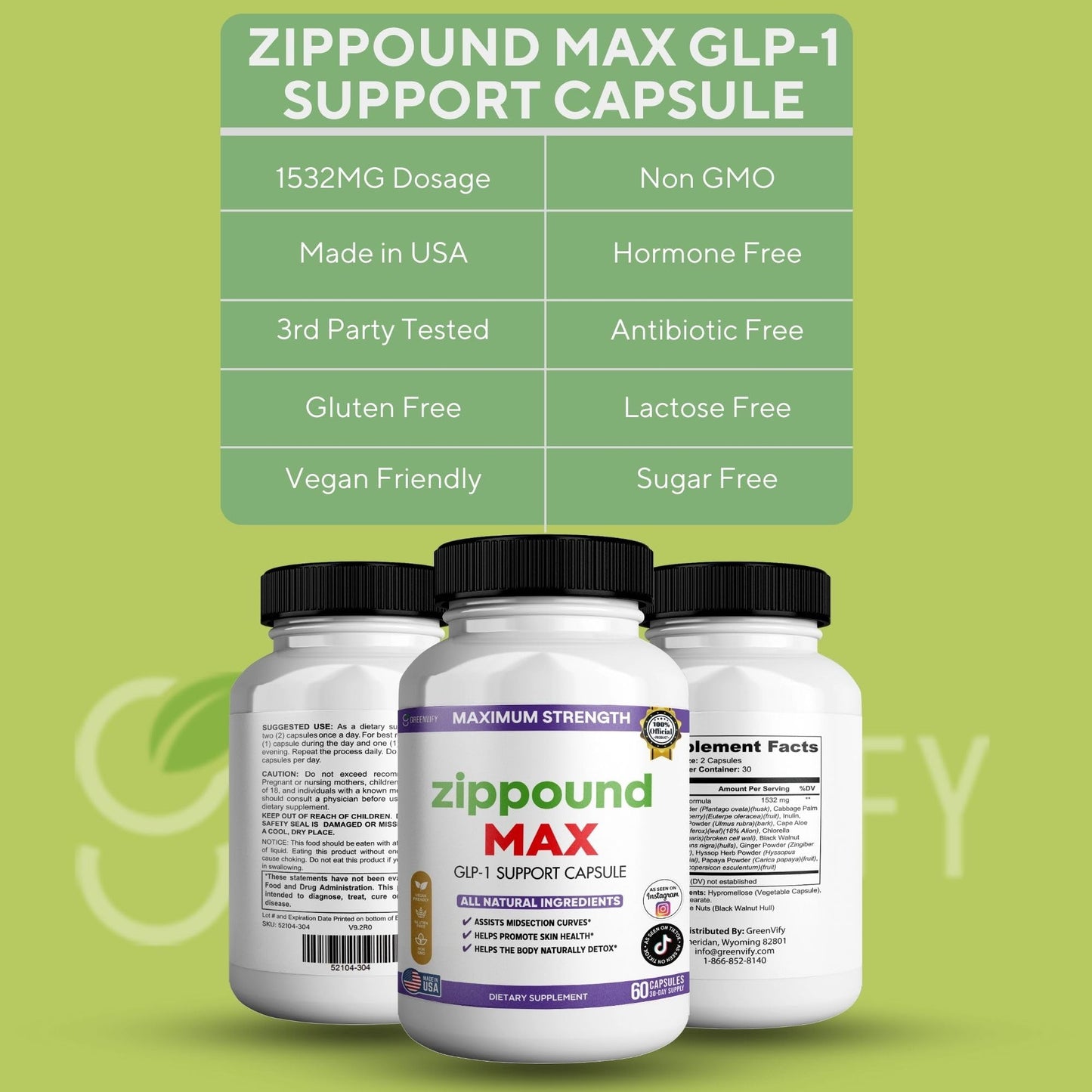 GREENVIFY Zippound MAX GLP-1 Support Capsules, 60 Capsules