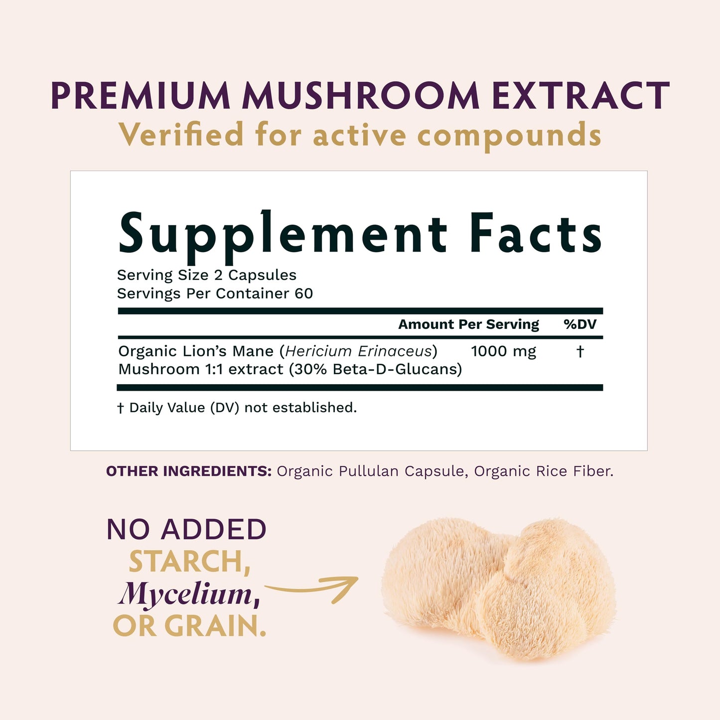 TRIBE ORGANICS Lion’s Mane Supplement 1000mg Mushroom Extract Powder, 120 Capsules