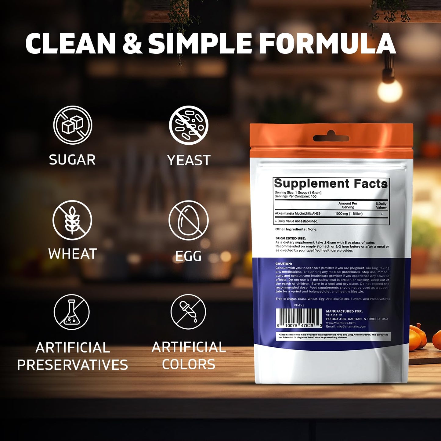 Vitamatic Akkermansia Muciniphila Gut Health Powder 3.5 Ounce
