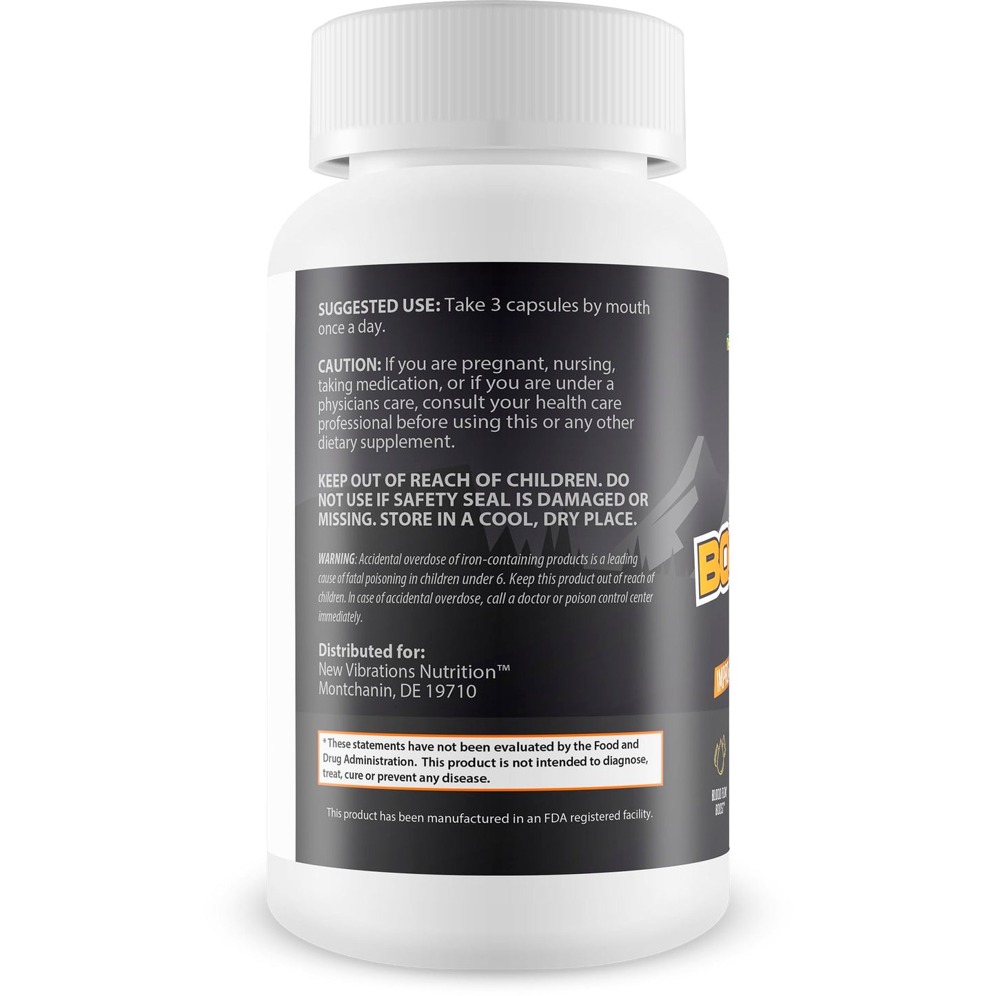 New Vibrations Nutrition Boostron Pro Nitric Oxide Blood Flow Capsule 90 Count