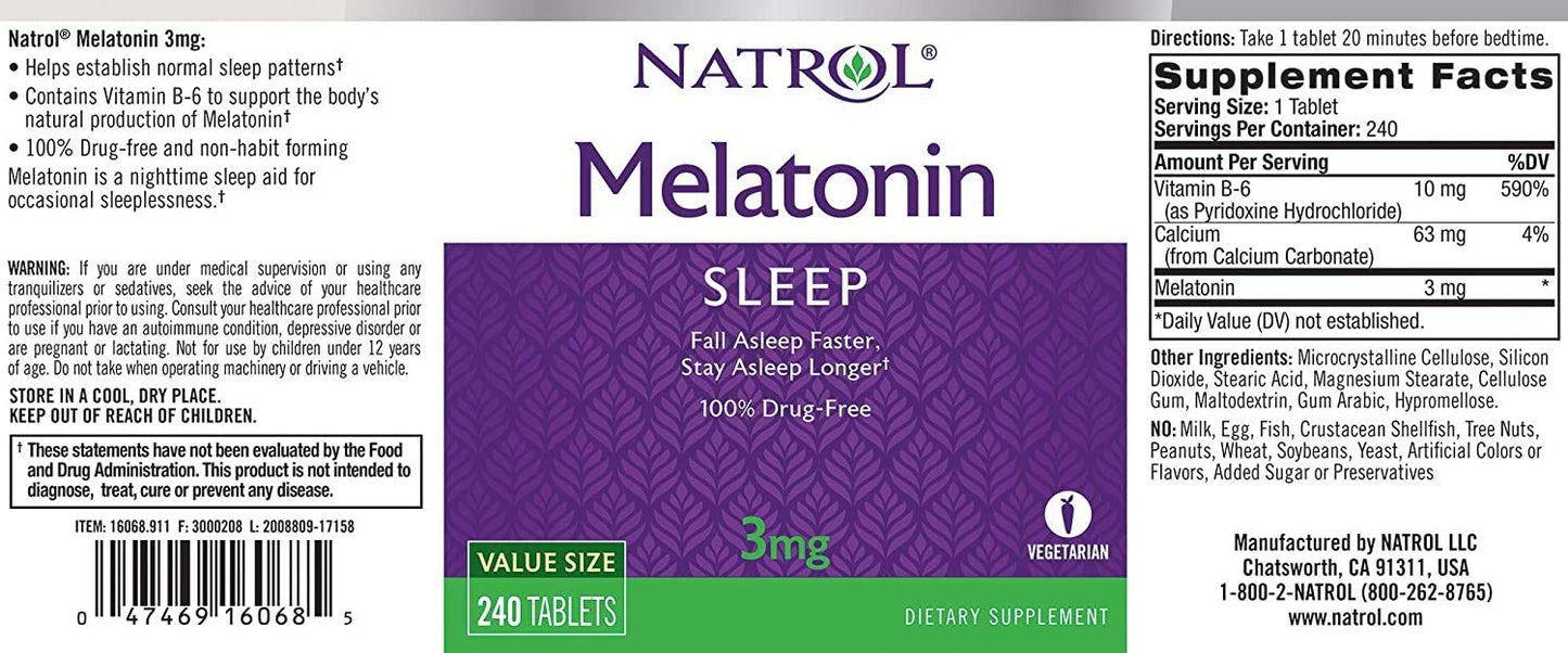 Natrol Melatonin 3 mg Tablet, 240 Tablets