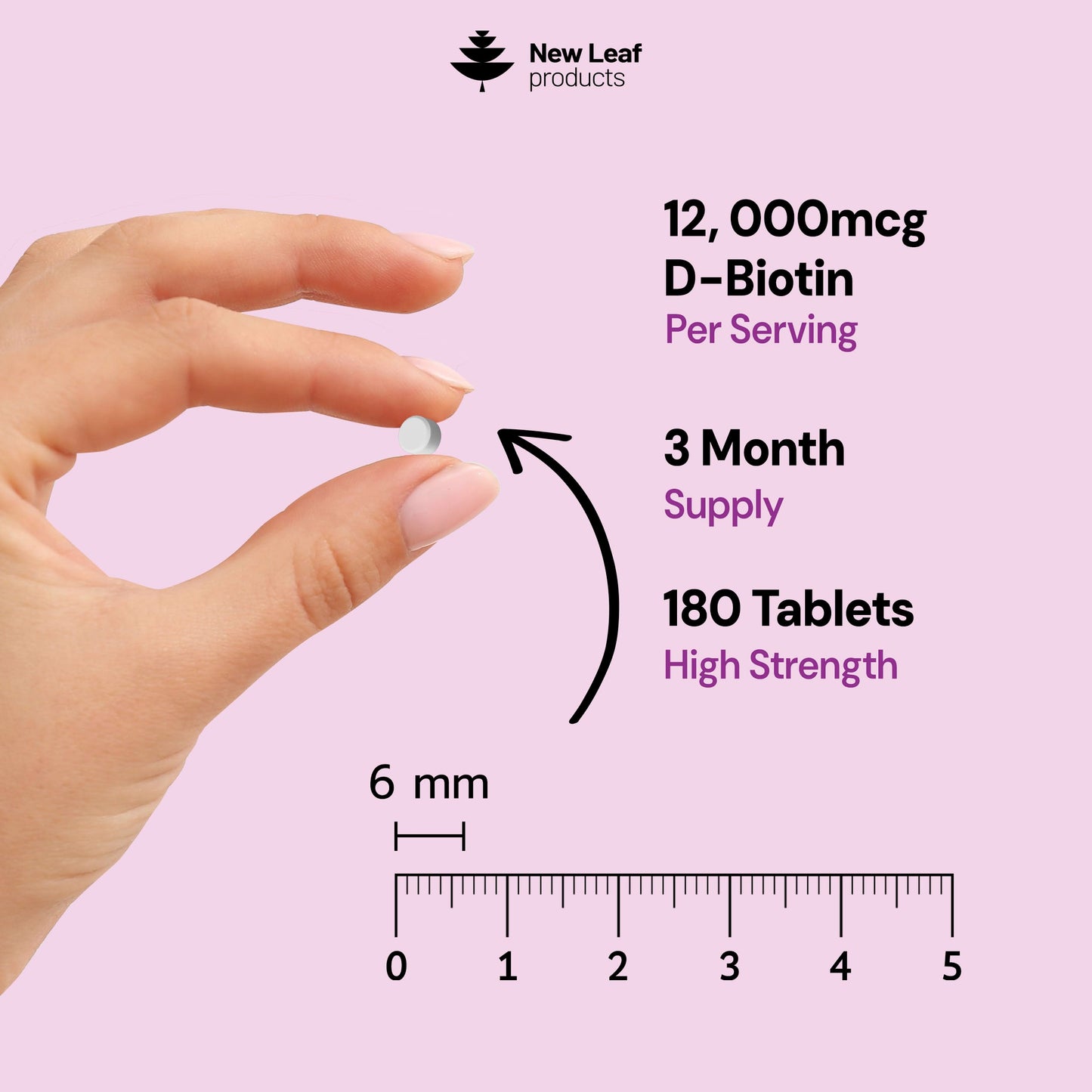 New Leaf Products Biotin Hair Skin and Nails Vitamins 12000mcg High Strength Tablet, 180 Tablets