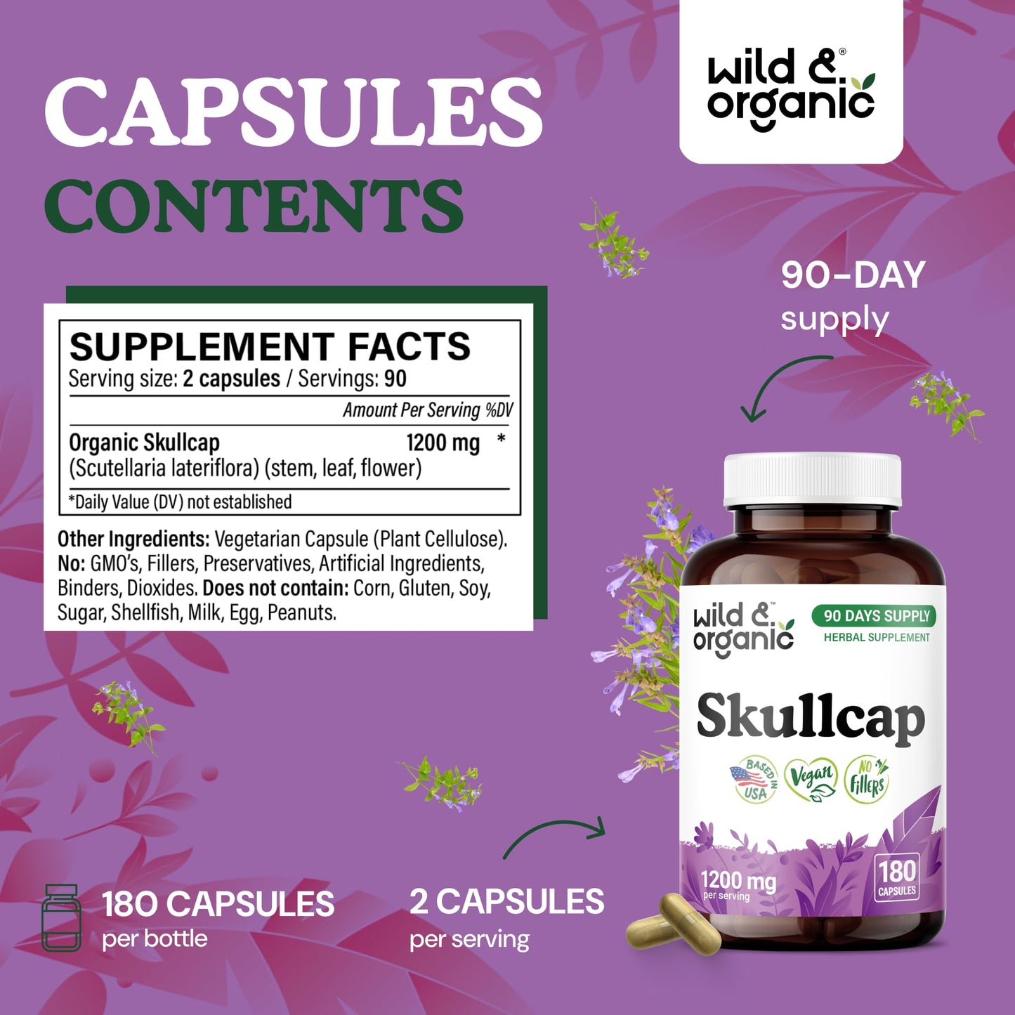 Wild & Organic Skullcap 1200 mg Capsules 180