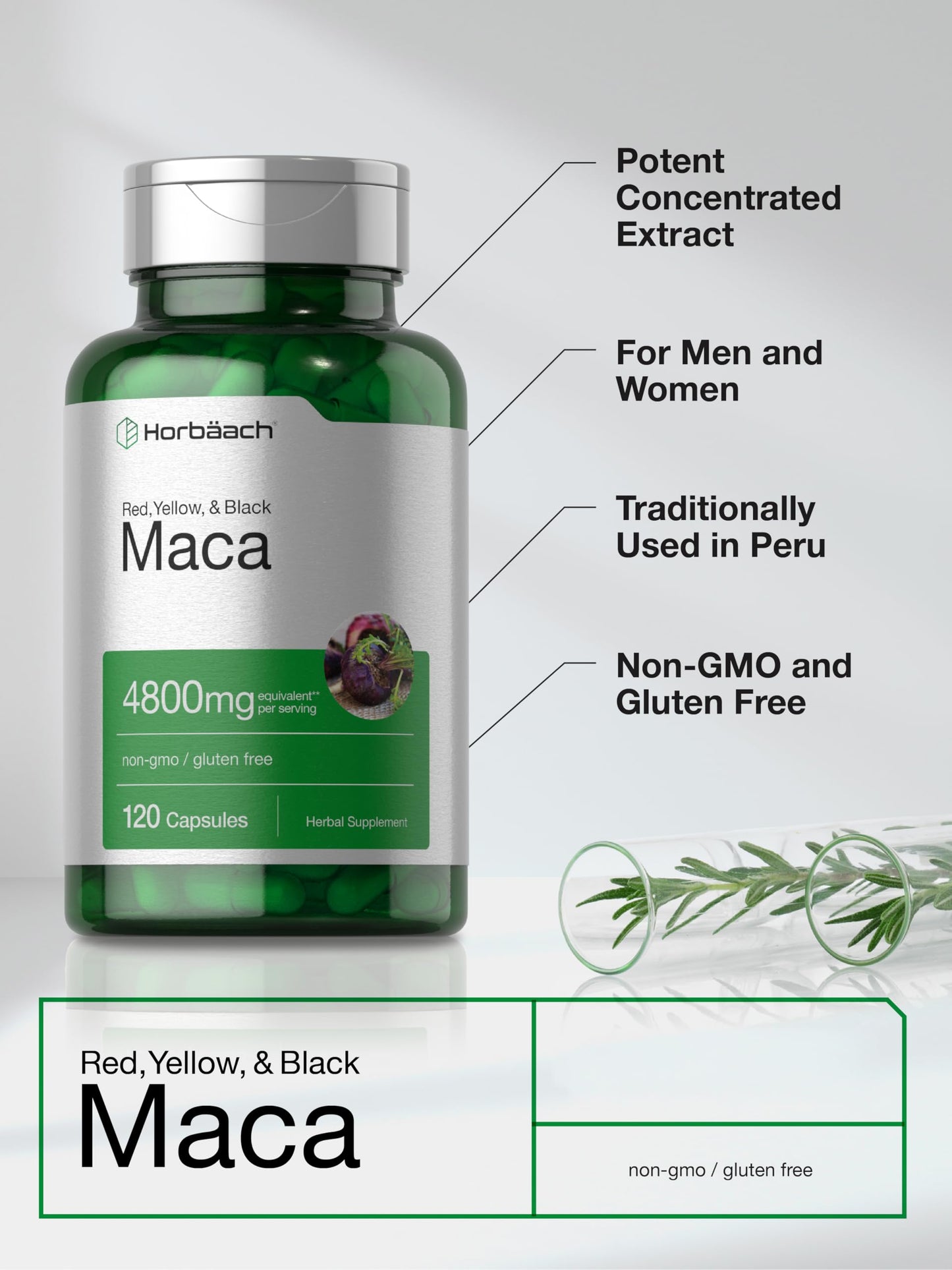 Horbäach Maca Root Capsules, 120 Count