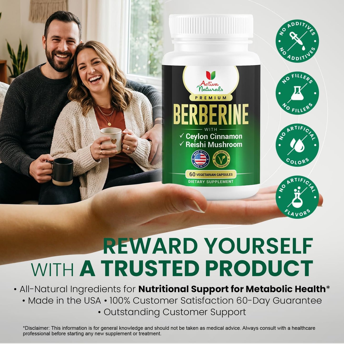 Activa Naturals Berberine with Ceylon Cinnamon & Reishi Mushroom Capsules, 90 Count