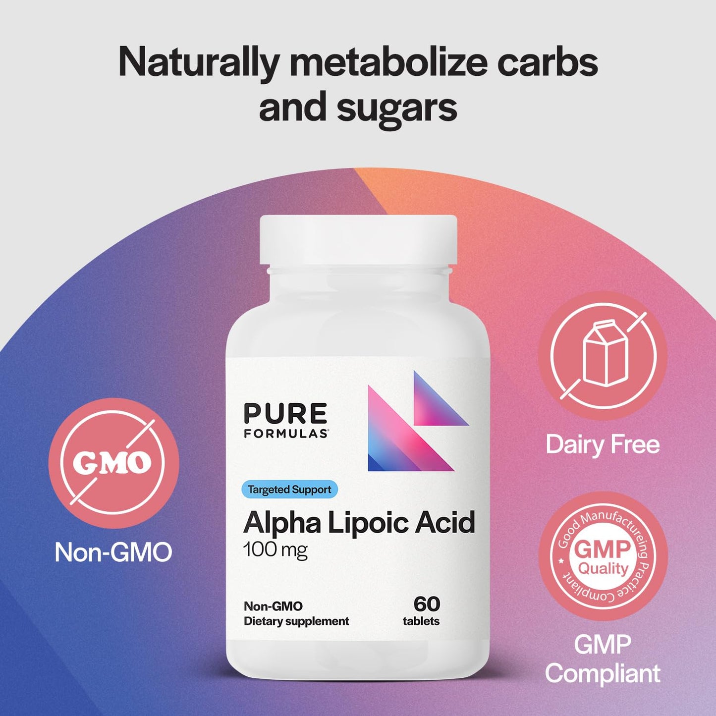 PureFormulas Alpha Lipoic Acid 100 mg Tablet, Non-GMO, 60 Count