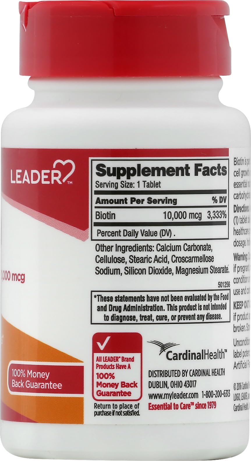 Leader Biotin Tablets 10,000 Mcg 100 Count