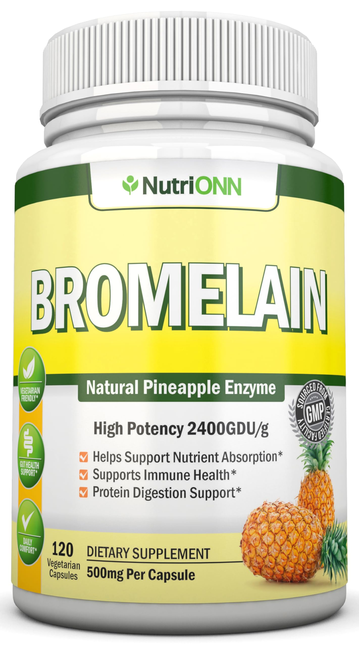 NutriONN Bromelain - 500mg - 2400 GDU Capsule, 120 Count