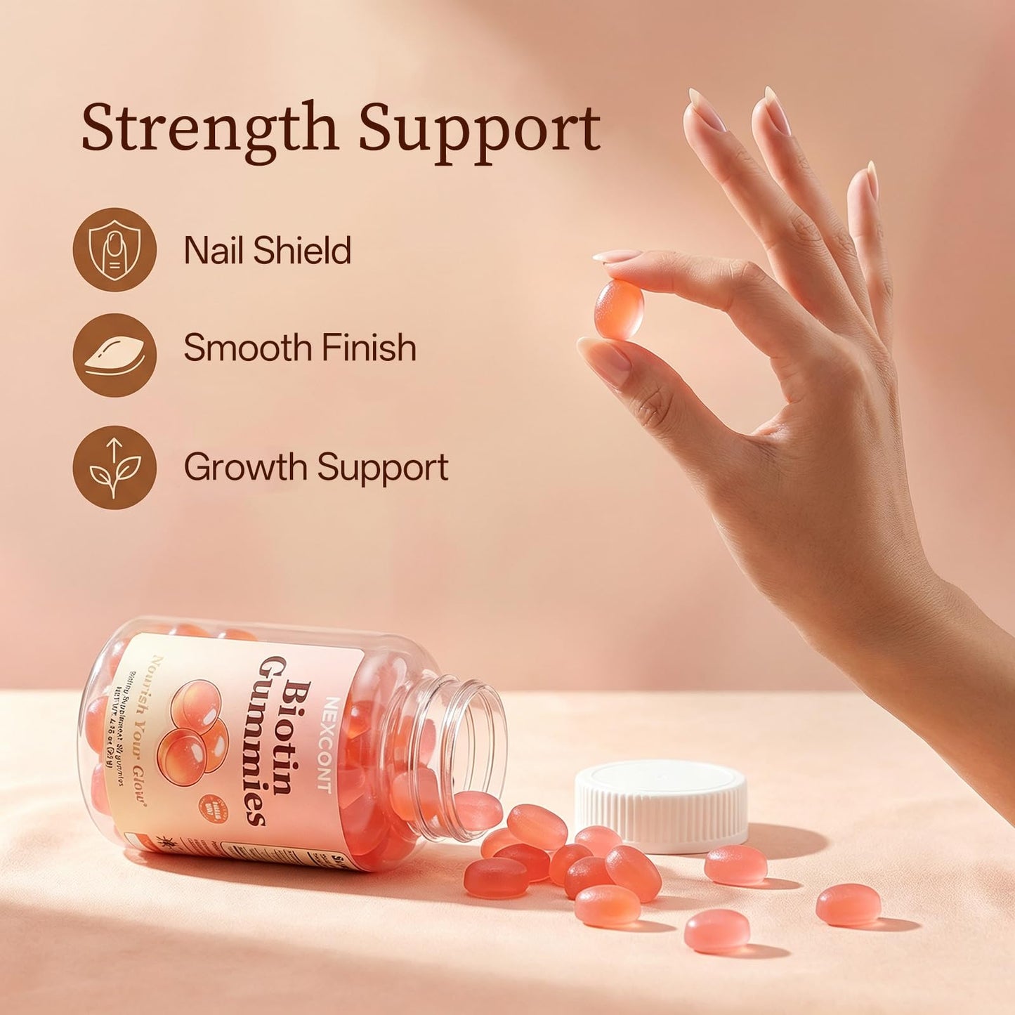 Oopeatol Hair Growth Gummies 60mcg Vitamin B7 Biotin, Hair Nails & Skin Vitamins, Chewable Gummy Supplement, 60 Count